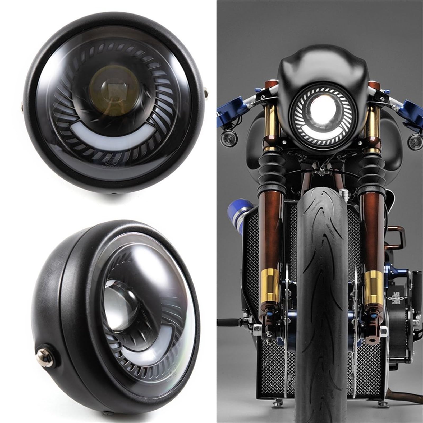 Faro Moto Lampada Frontale DRL Hi&Lo Beam Moto LED Fendinebbia | Lampada frontale universale per moto Hi&Lo Beam DRL Faro vintage retrò per Bobber Chopper per Cruiser