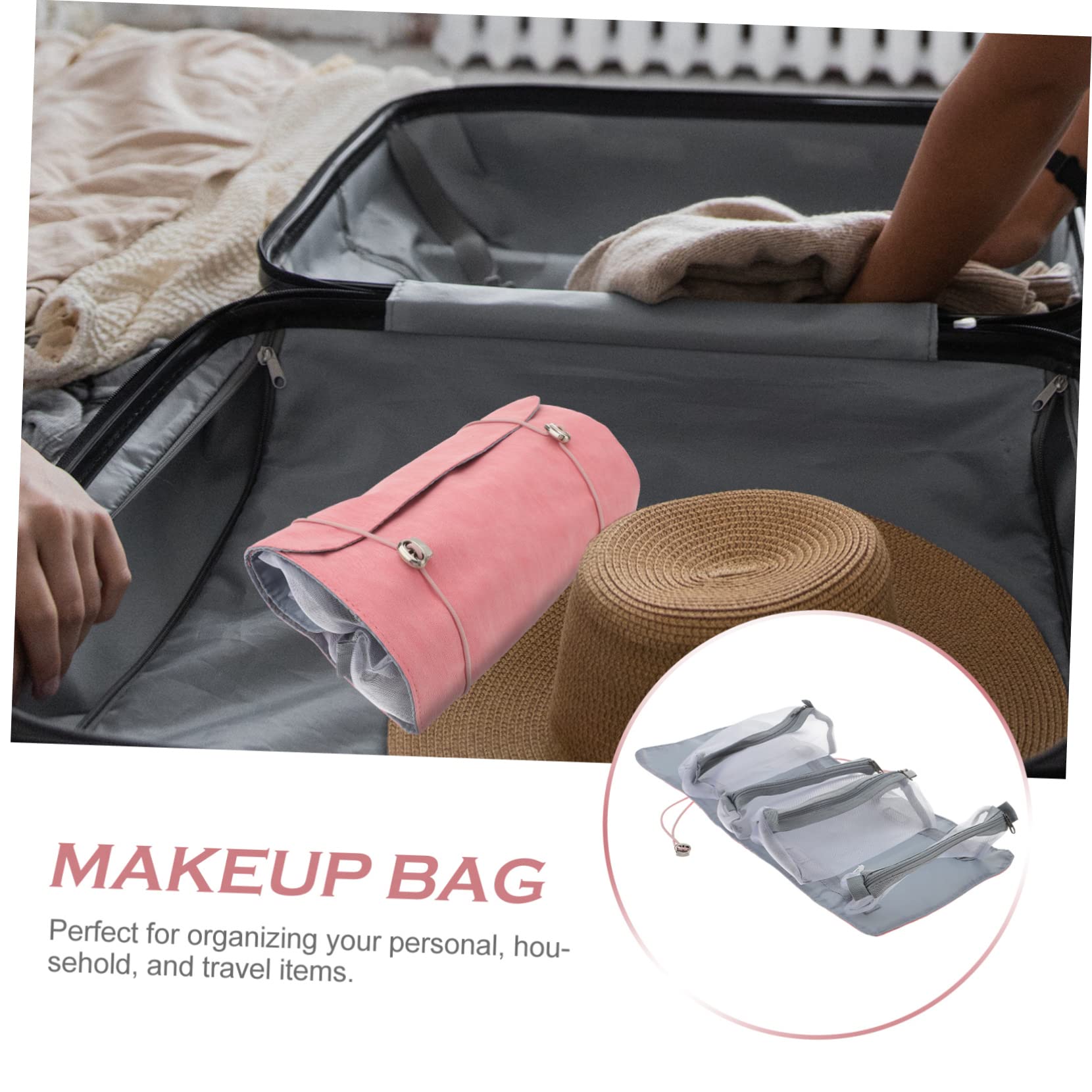 MAGICLULU 3 Piezas 4 En 1 Bolsa Cosméticos Bolsa Maquillaje Plegable Neceser 4 En 1 Artículos Tocador para Mujeres Organizador Bolso para Bolso Viajar PU Rosa Artículos Aseo