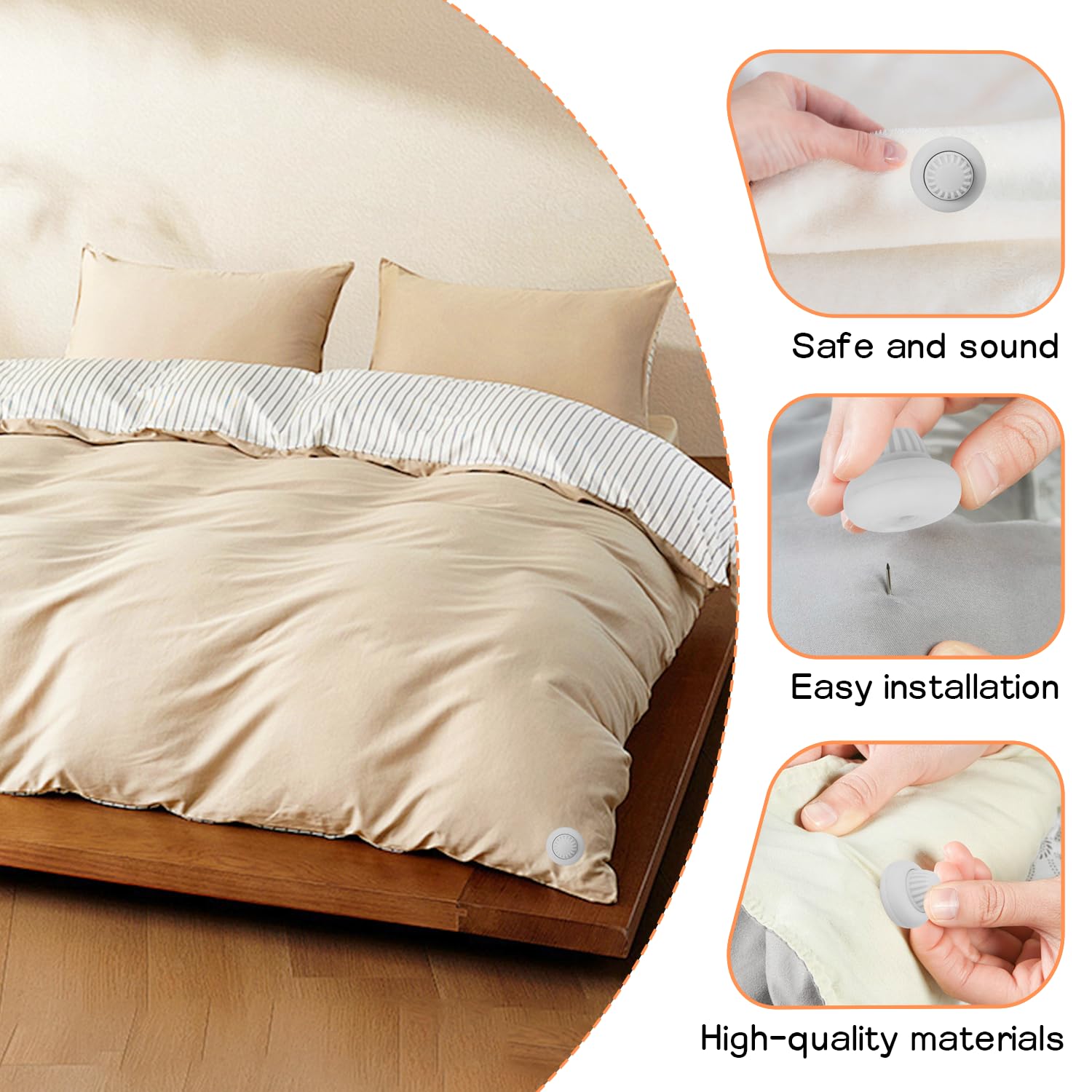 Aoeeki Duvet Cover Clips, Bedding Holders with Pins Ties for Fixing Comforter, Anti-Slip Quilts Corner Grips Safety Buckle to Keep Sheets Tight and Firm (Gray)