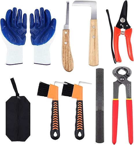 WILLBOND 9 piezas de 8 pulgadas de cabra recortadora de pezuñas de cabra, herramienta de herrador, lima de pezuña, cerdo de cabra, tijeras de metal,