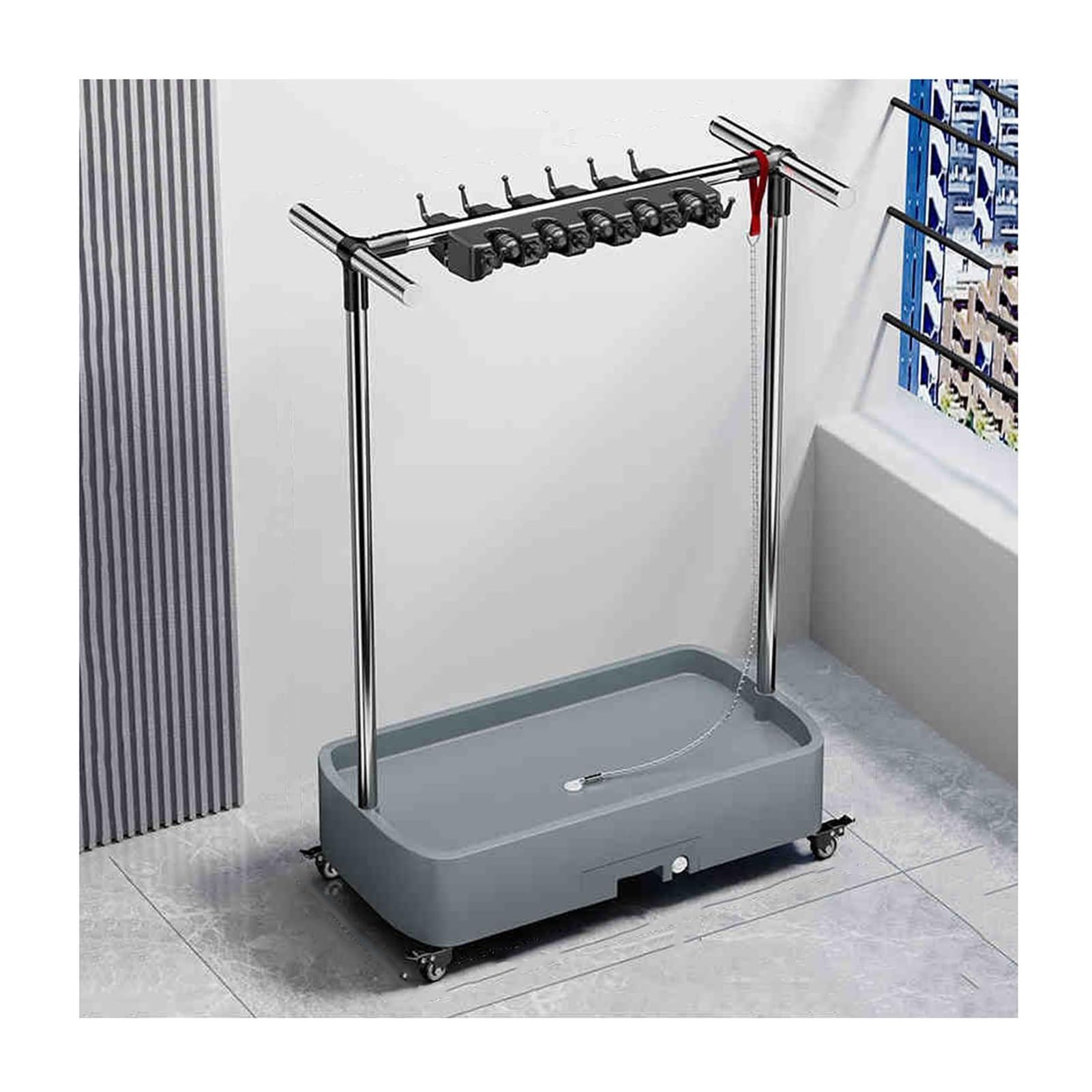 asdchZen Broom Mop Rack Storage Cart, Double Row Hooks For Cleaning Tools, Holds Long Handled Tools/Rakes/Brooms, Mobile Organizer