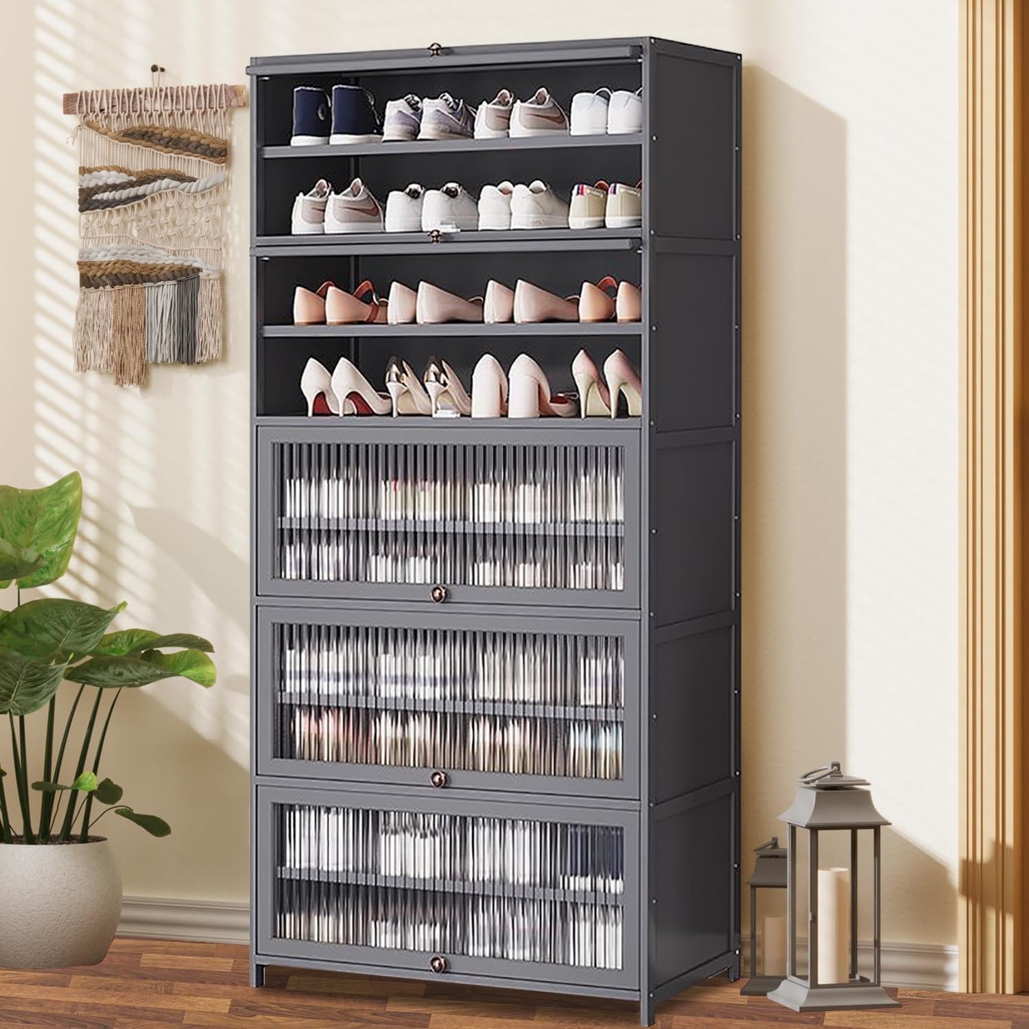 Amazon.com: walkclpck 10-Tier Bamboo Shoe Cabinet with Doors, 40