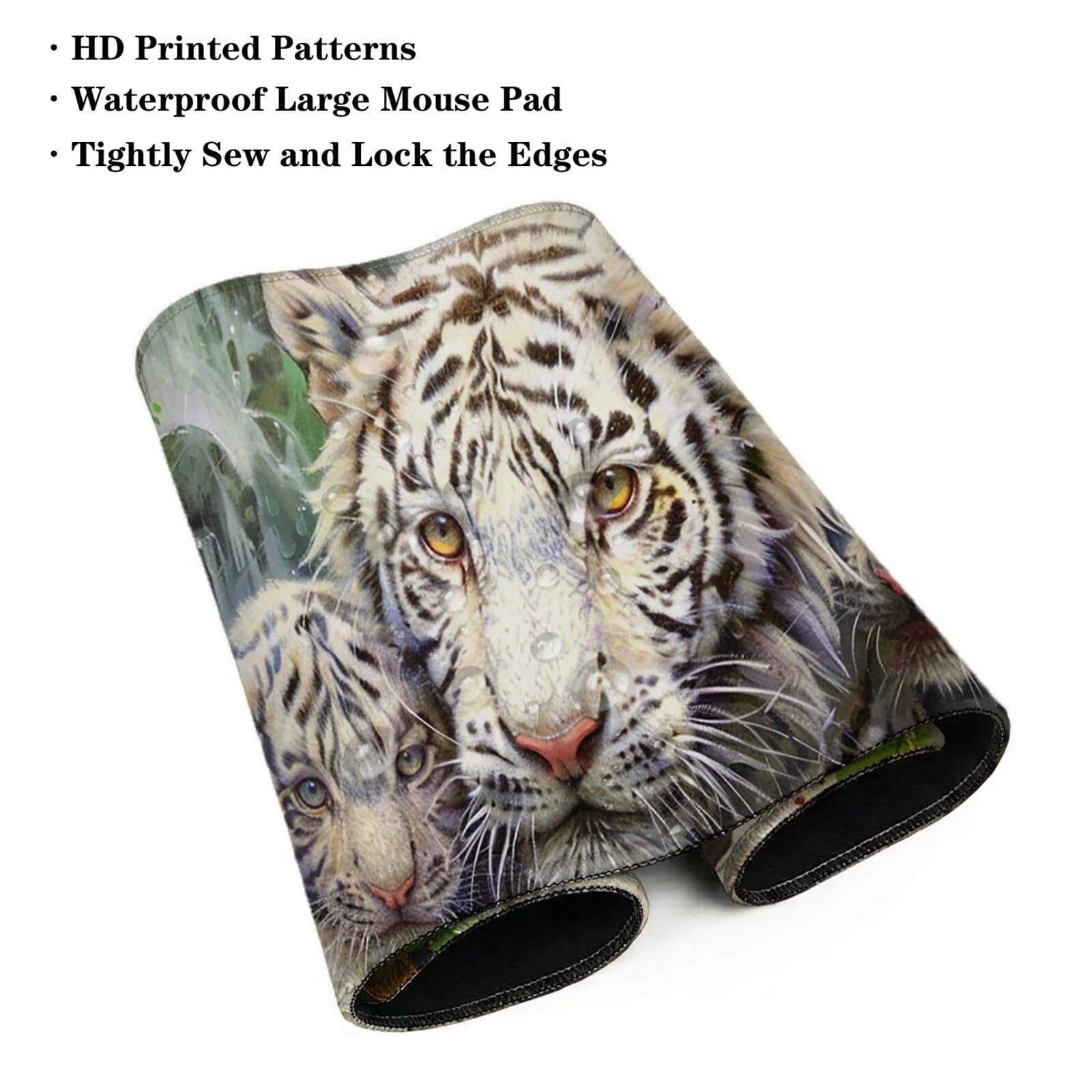 Alfombrilla Ratón XXL 1200 x 600 x 3 mm, Alfombrilla Escritorio, Bosque Grande Protector de Mesa con Base de Goma Antideslizante y Bordes Cosidos, Impermeable, para Oficina, PC, Gaming (Tigre) L-x6798