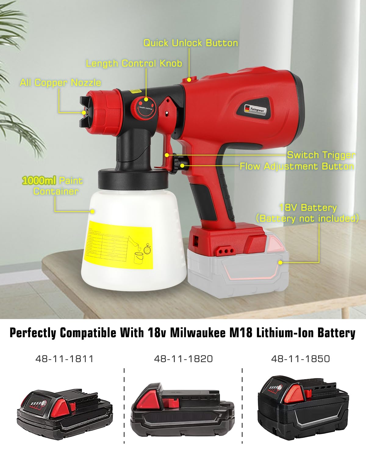 Spruzzatore HVLP Brushless Milwaukee M18 18V, 200W per armadi, auto, pareti, mobili, casa (pittura - solo strumento)