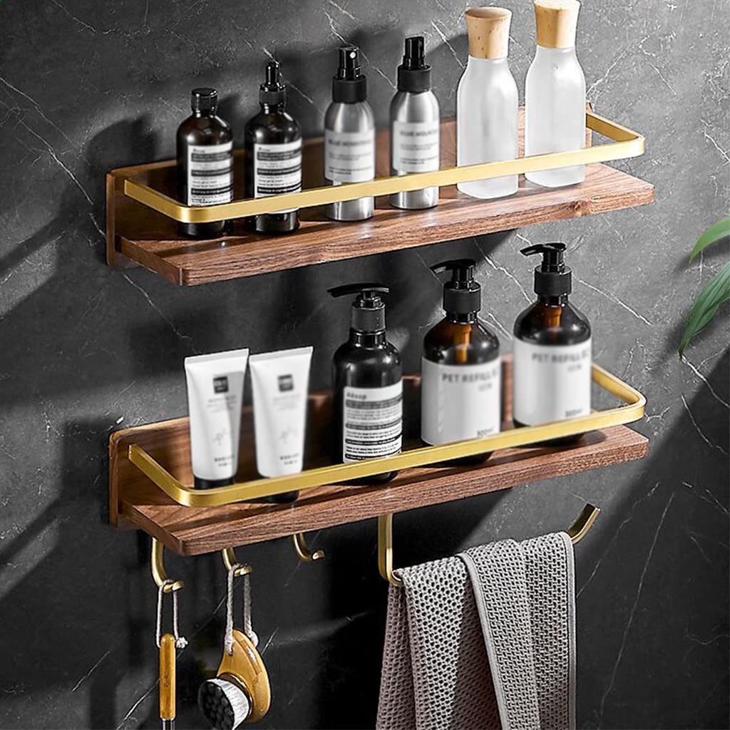 Scaffali da Bagno squisiti Scaffale da Bagno in Materiale di Alluminio e Legno, mensola da Cucina Gancio portasciugamani Appendiabiti Dorato (Color : 30cm Astyle)