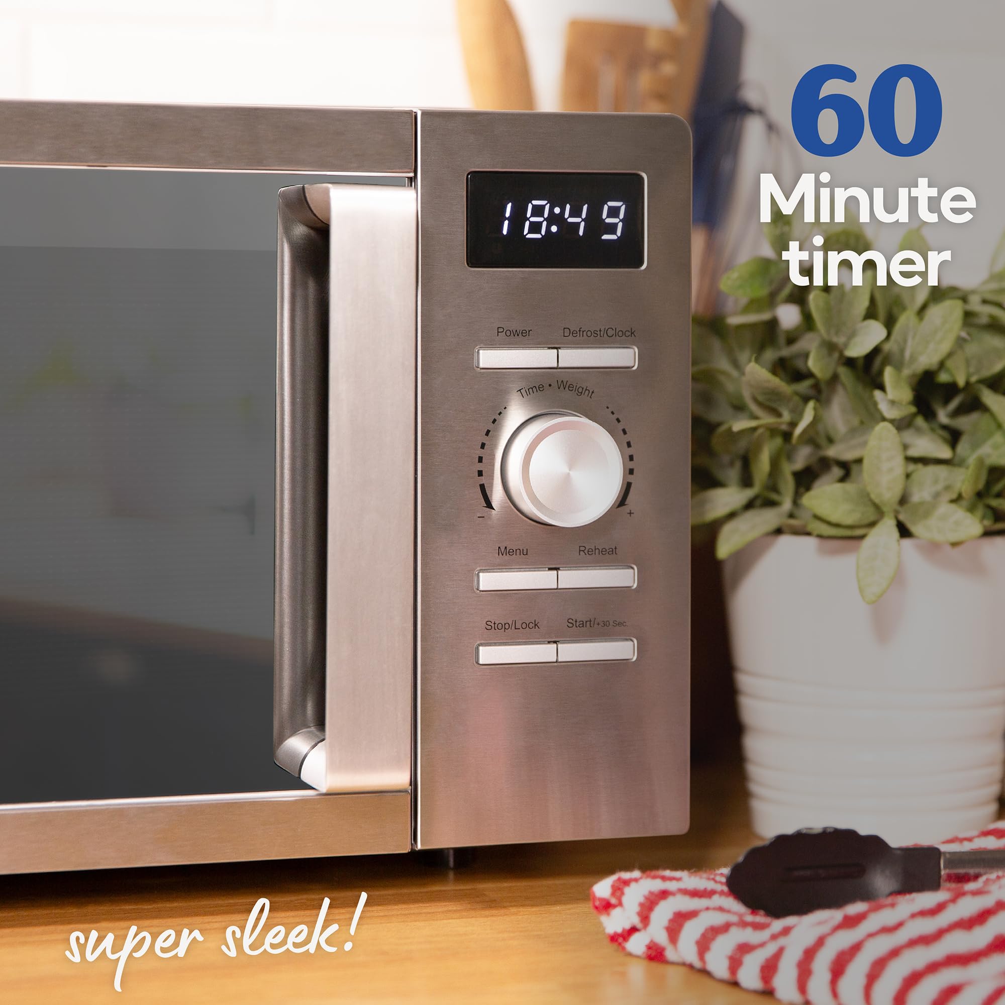 Russell Hobbs Micro-onde numérique en acier inoxydable 20 litres 800 W Solo Digital avec 5 niveaux de puissance, fonction de décongélation et nettoyage facile, minuterie de 60 minutes, 8 menus