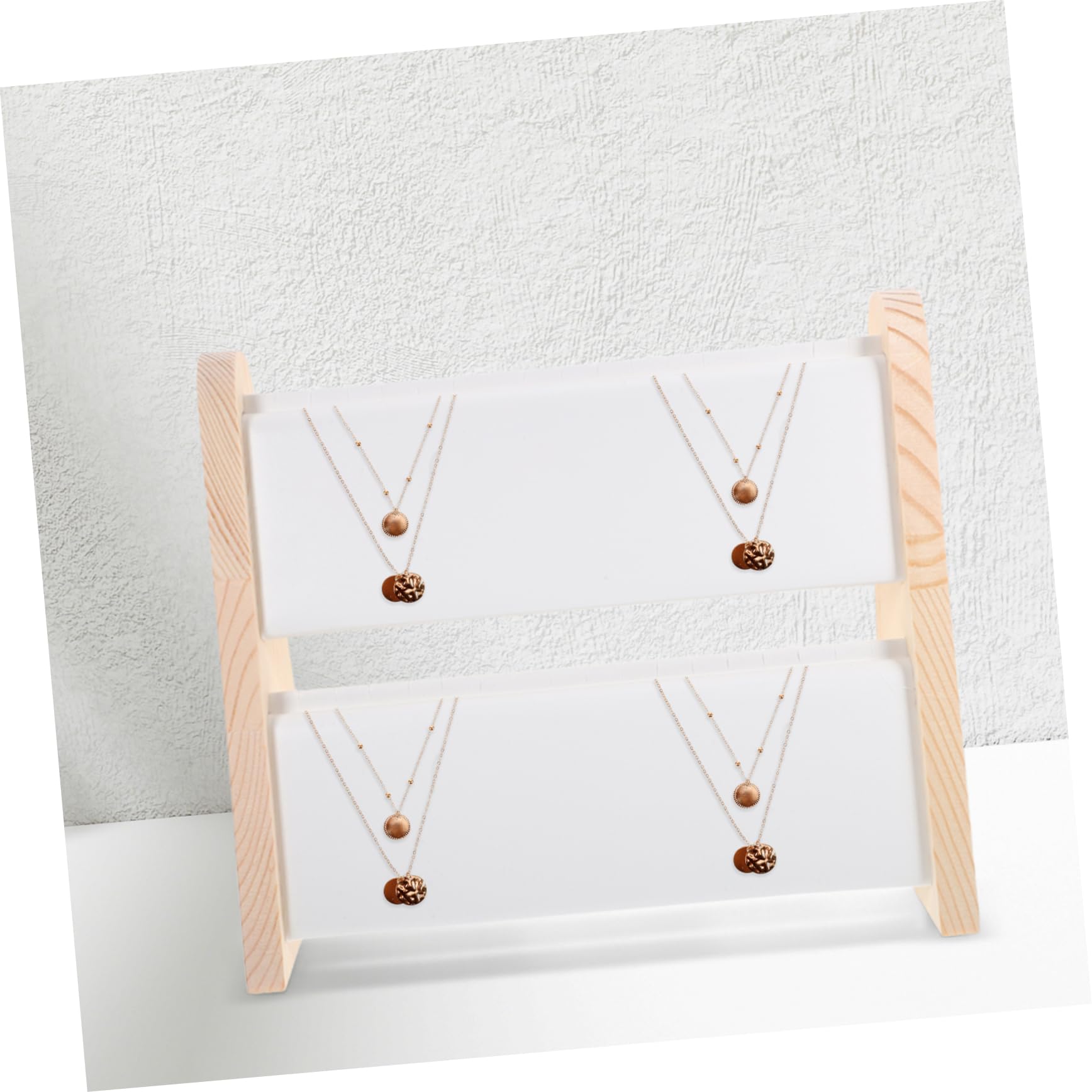 Espositore per Collane in Legno Bianco a Doppio Livello, Portacollane da Esposizione per Gioielli, Finitura Liscia senza Sbavature per Negozi