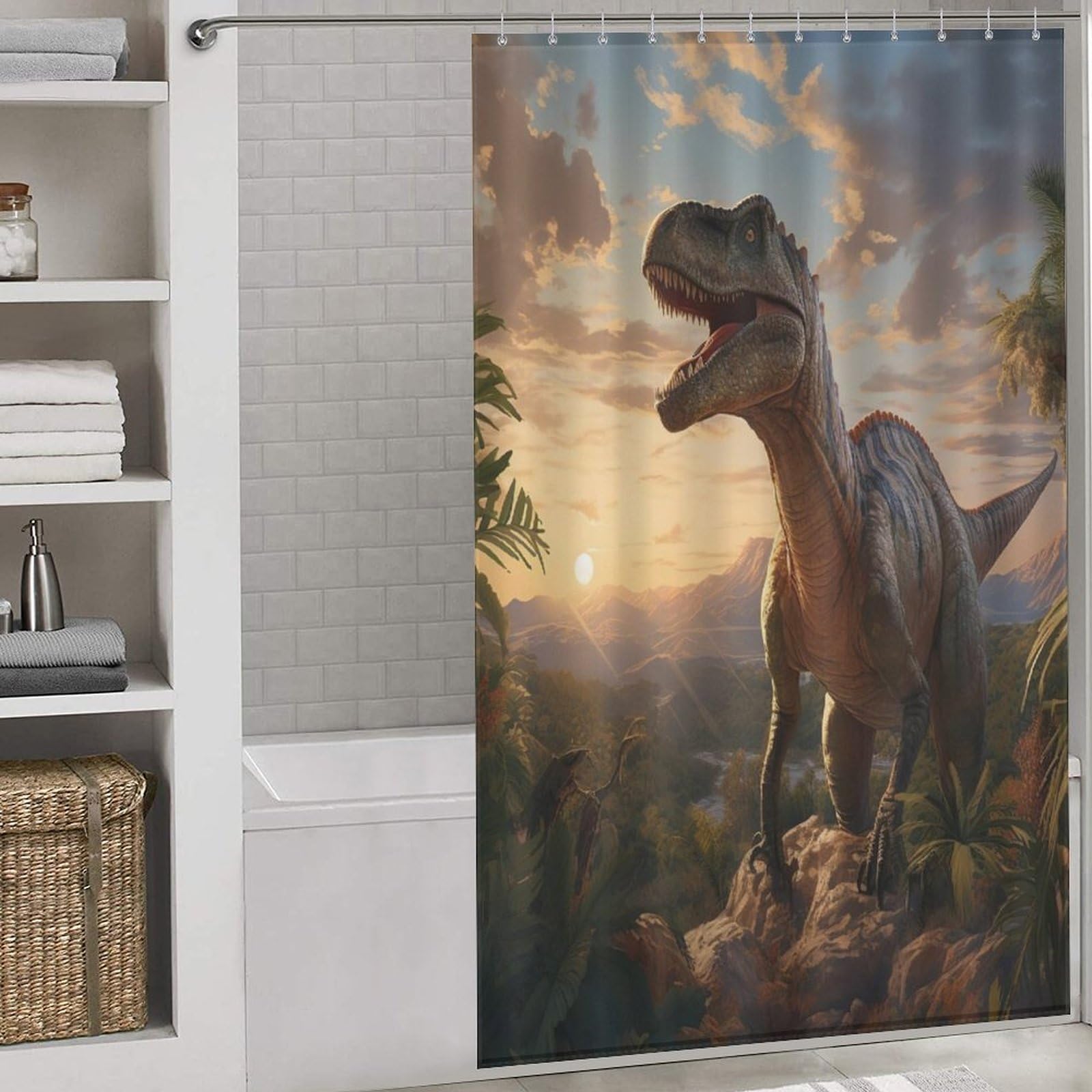 Rideau de douche dinosaure pour enfant : égayez la salle de bain avec ce tissu 140x183cm