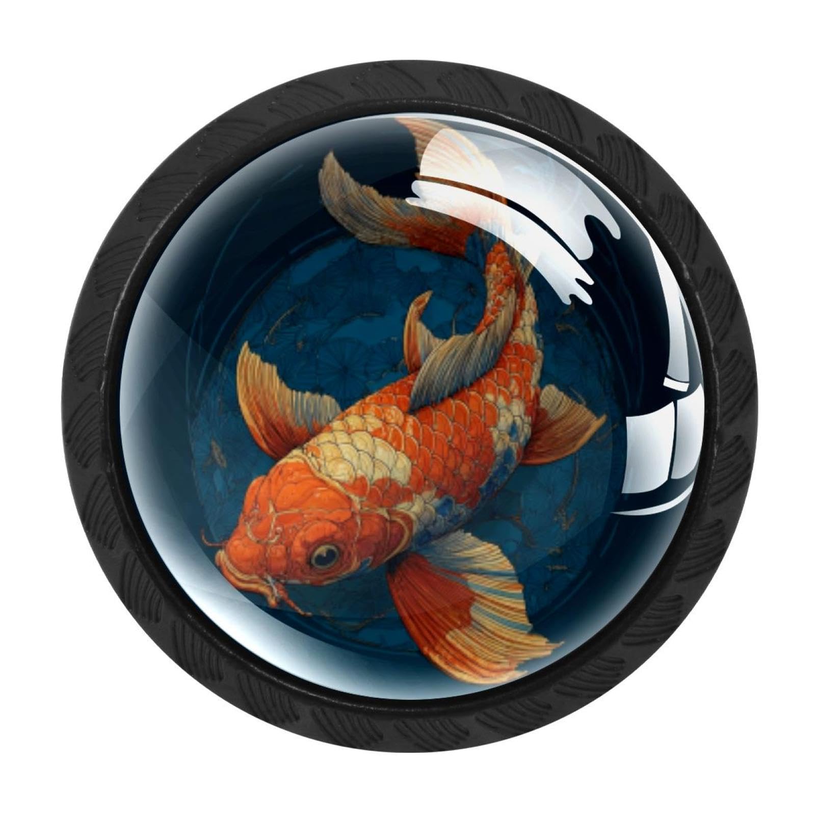 CHENZZZZ 4 pcs Koi Fish (2) Cabinet Knobs Crystal Drawer Pulls for Kitchen, Bathroom Cabinet, Dresser and Cupboard
