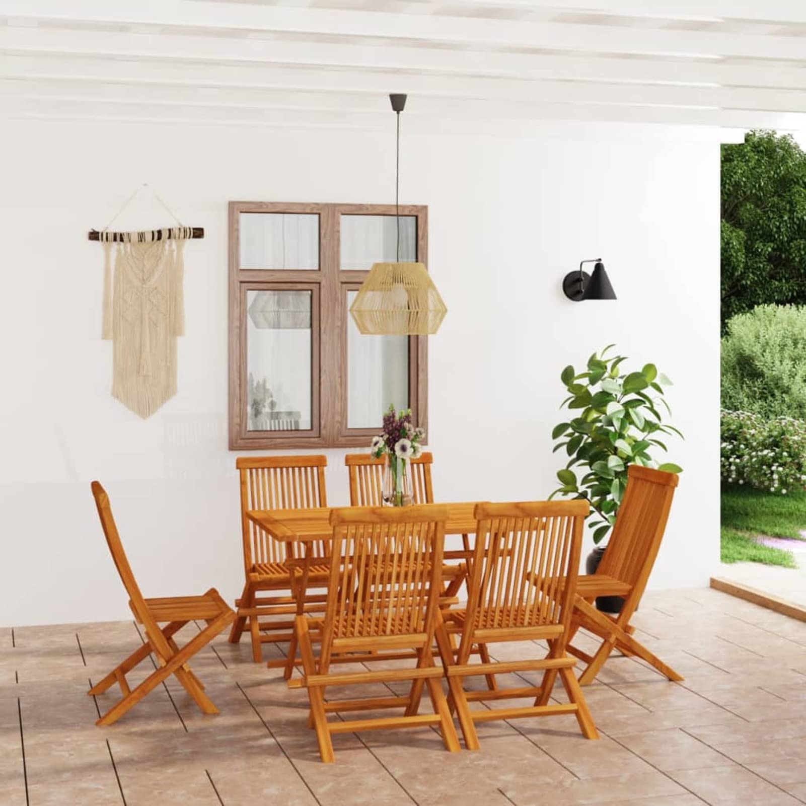 Homgoday Juego de muebles de jardín de 7 piezas, conjunto de asientos, conjunto de jardín, mesa de jardín con silla, mesa de comedor, muebles de jardín, madera maciza de teca #2