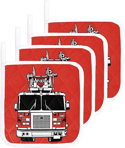 Miniatura 8 de 2 Packs Fire Engine Truck Pot Holders Sets for Kitchen,Oven Pan Plate Bowl Pads Heat Proof Mat with Hanging Loop,Thick Terry Cloth Potholders Soft