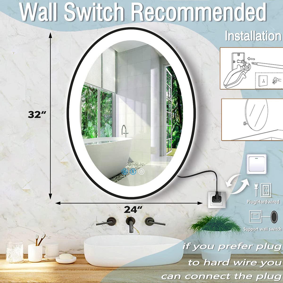 Specchio Ovale A LED Con Cornice NERA Retroilluminato TOKYO Con Sensori Ledimex 85537590