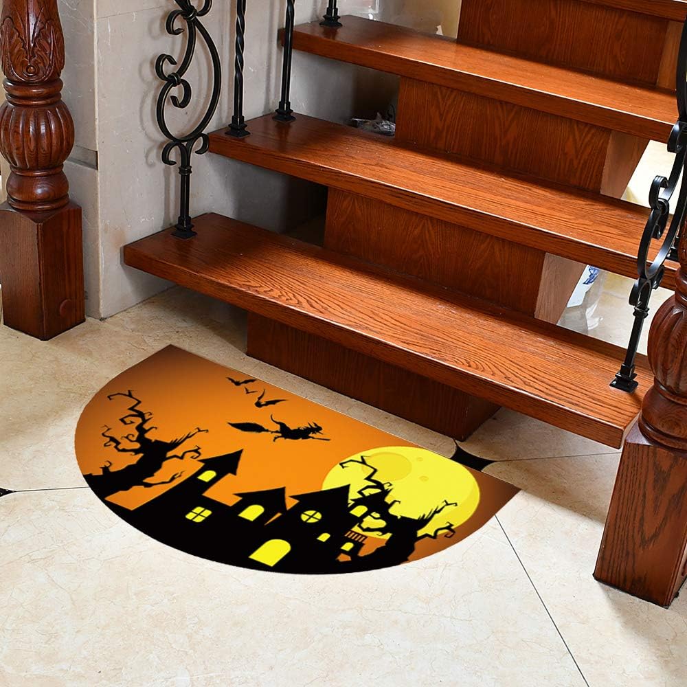 Halloween Door Mat Indoor Entry Way Doormat for Front Door Patio Anti Slip Rubber Entrance Door Mats Half Round Holiday Decor (Style C)