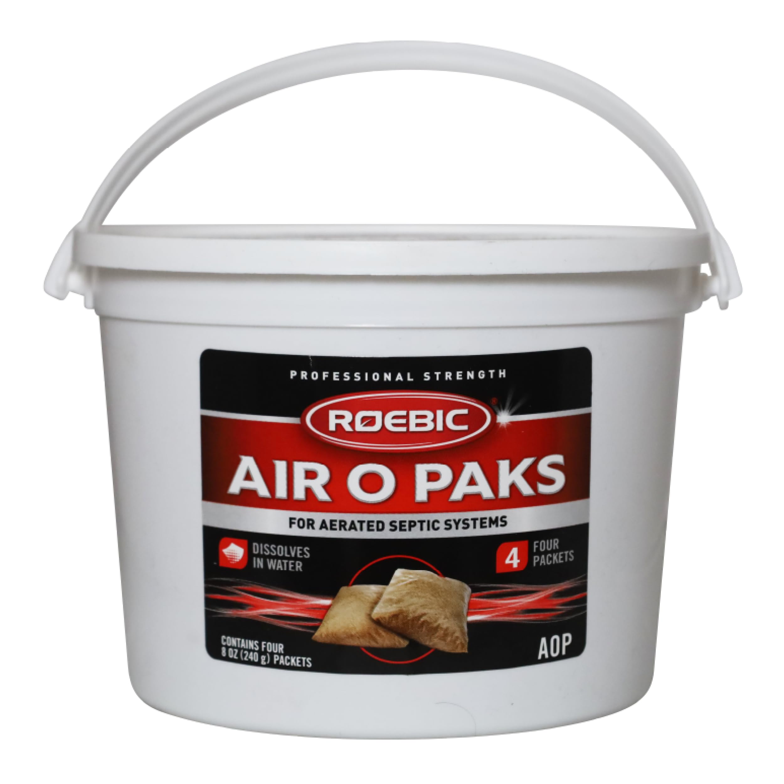 Roebic AOP Air-O-Paks for Aerated Septic Systems: Dissolves in Water, Degrades Grease, Proteins, Soaps, Chemicals - Four 8-Ounce Packets, 8 oz
