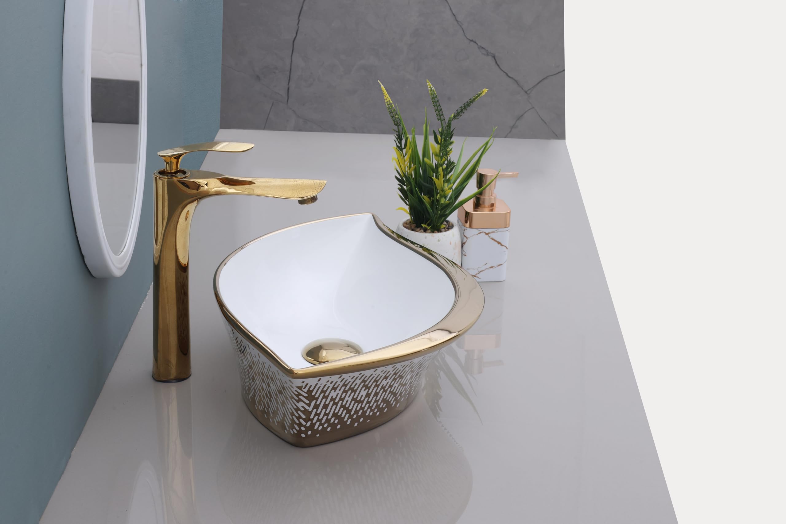 HISRE Wash Basin For Bathroom | Over Counter Top Wash Basin For Living Room | Washbasin Countertop Slim rim Vessel Sink (Style - B), photo 3 of 4