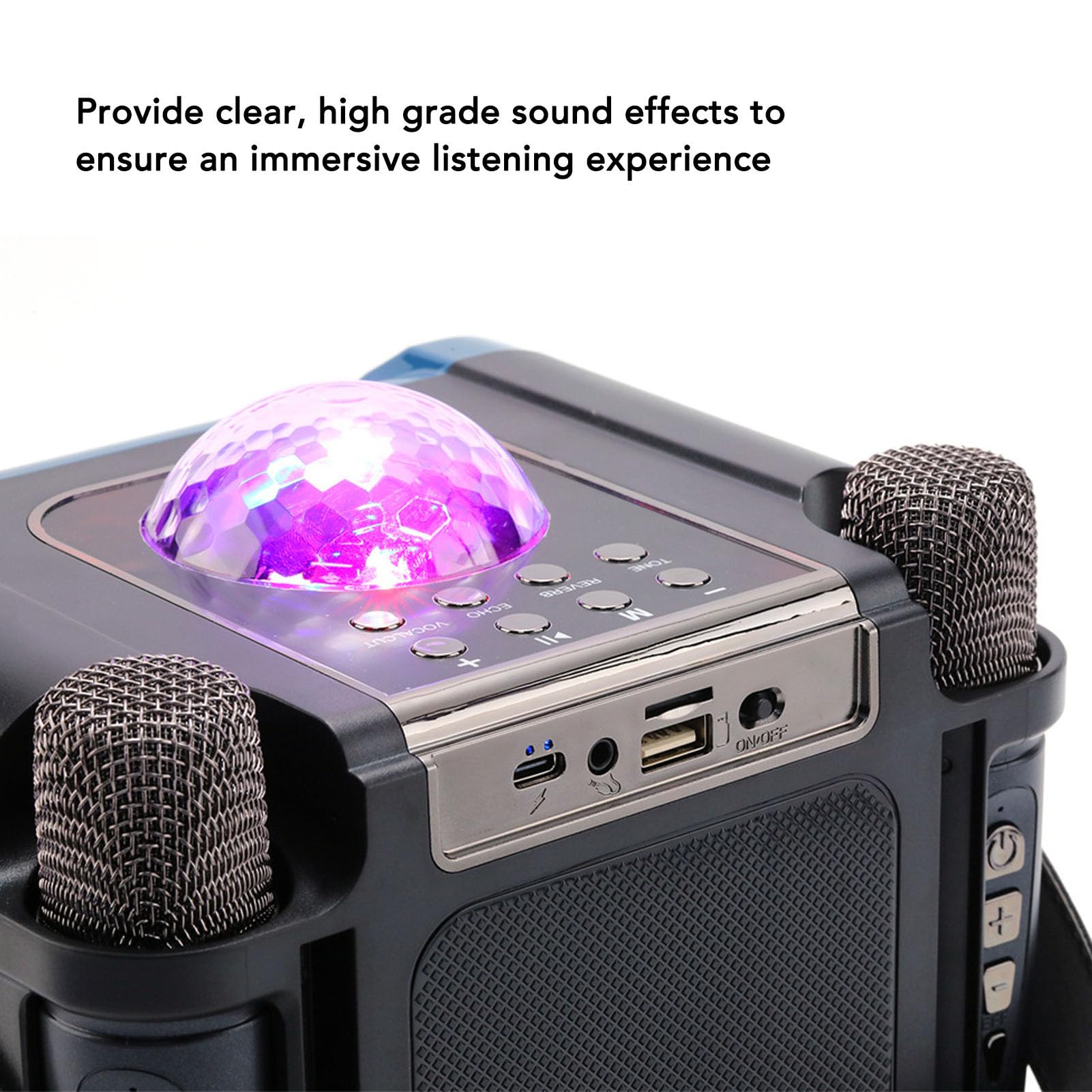 EMUKOEP Altoparlante Bluetooth Portatile Grigio Senza Fili Macchina per Karaoke con Doppio Microfono per Riunioni Domestiche, Batteria Al Litio, Design Elegante
