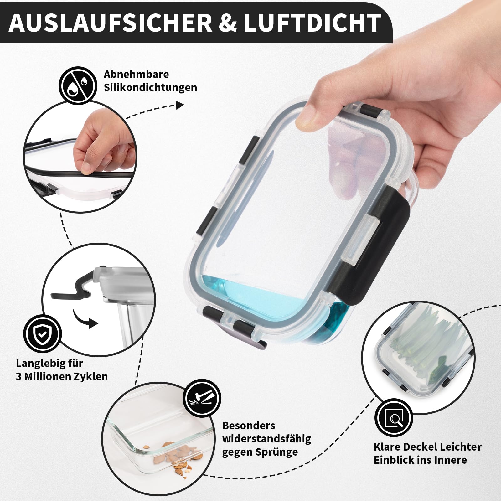 S SALIENT Glas-Frischhaltedosen Set,meal prep boxen,Glasbehälter mit deckel,Lebensmittelbehälter Brotdosen Lunchbox… – Ansicht 4