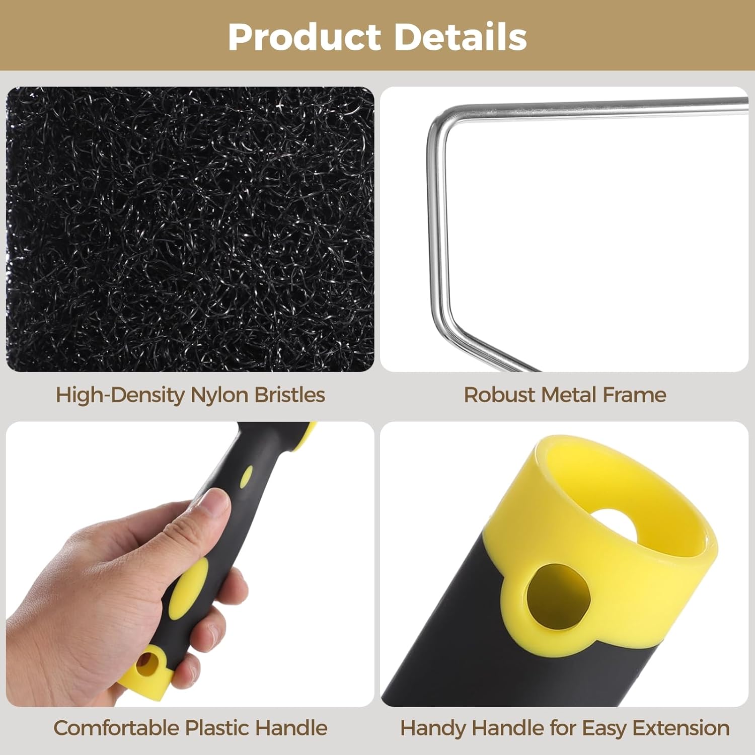 3 Pcs 9 Drywall Compound Roller Cover Set with Frame, Even Application Texture Roller Brushes, Includes Comfortable Handle