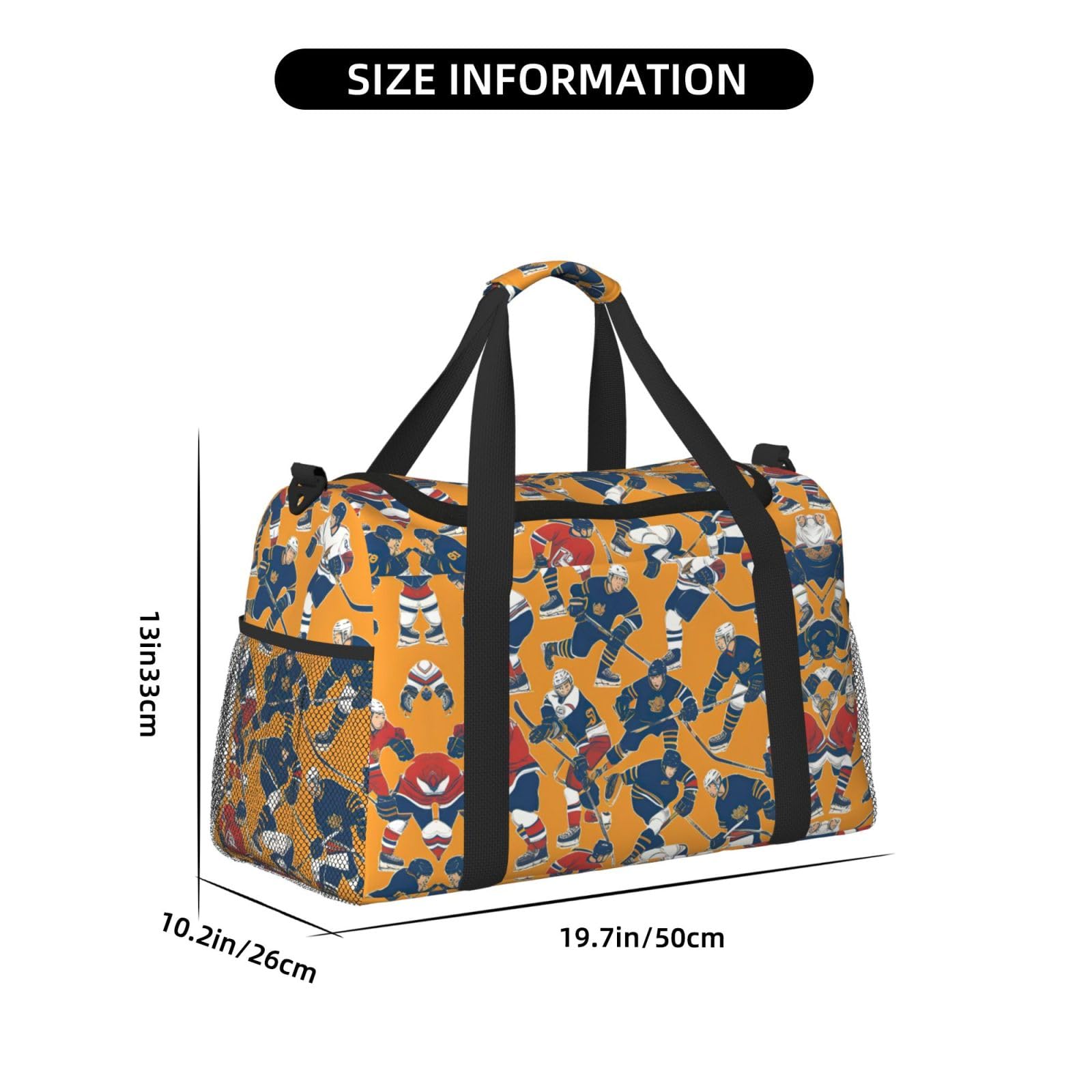 Sac de voyage de hockey, sacs de week-end pour femmes et hommes pour les aventures en plein air, idéal pour le camping et la randonnée, Noir/blanc, One Size