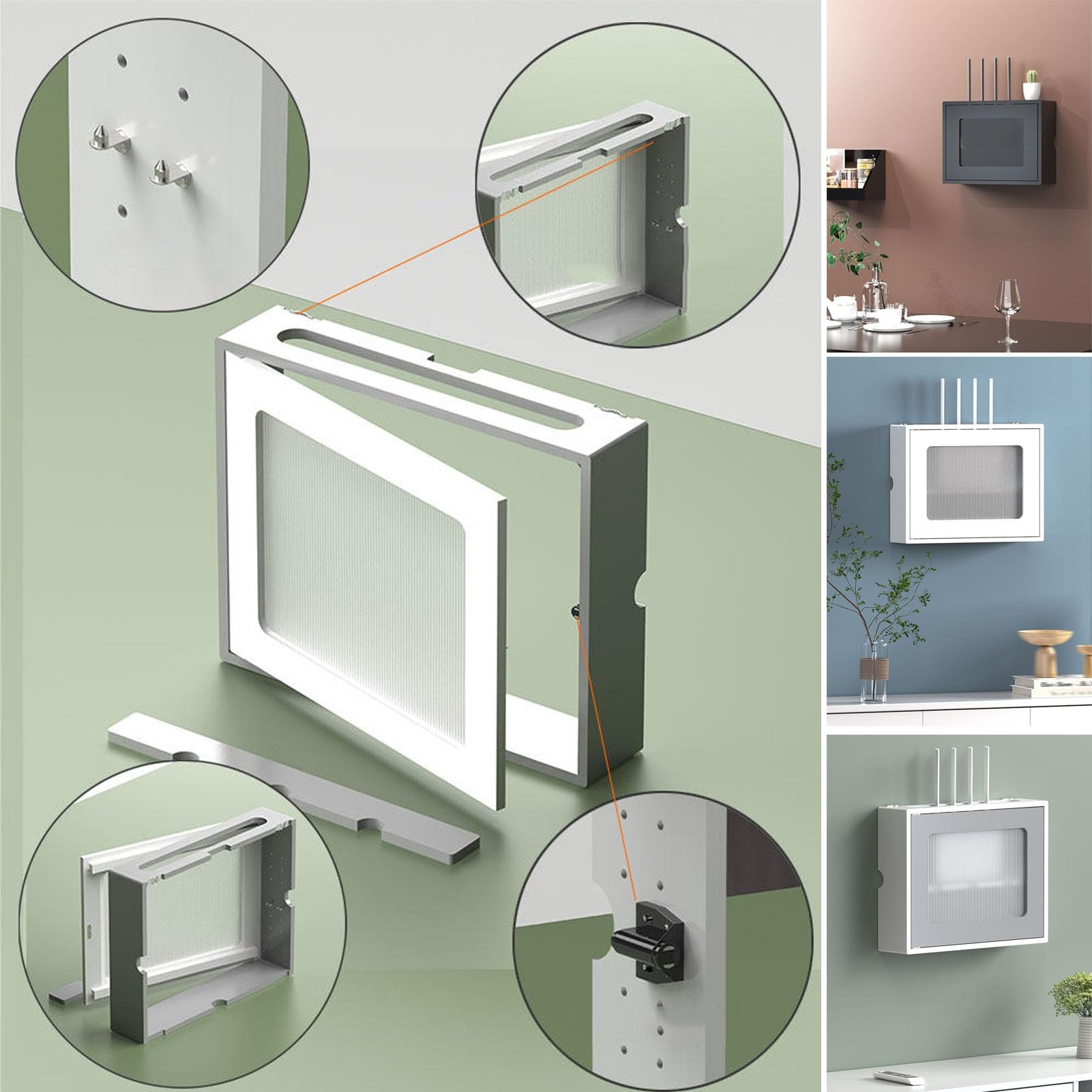 Wandmontierte WiFi-Aufbewahrungsbox, Router Ständer, Set Top Box, Steckdosenleistenschutz, Router Rack unter Kabel Versteckbox(Style 3,52.5x10x42.5cm)