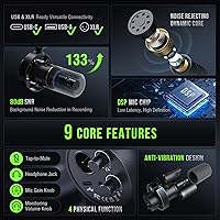 Vista 3 de FIFINE - Kit de micrófono de podcast K688, micrófono dinámico USB/XLR con brazo articulado para PC/mezclador XLR, micrófono para juegos con botón