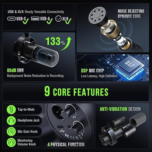 Miniatura 3 de FIFINE - Kit de micrófono de podcast K688, micrófono dinámico USB/XLR con brazo articulado para PC/mezclador XLR, micrófono para juegos con botón