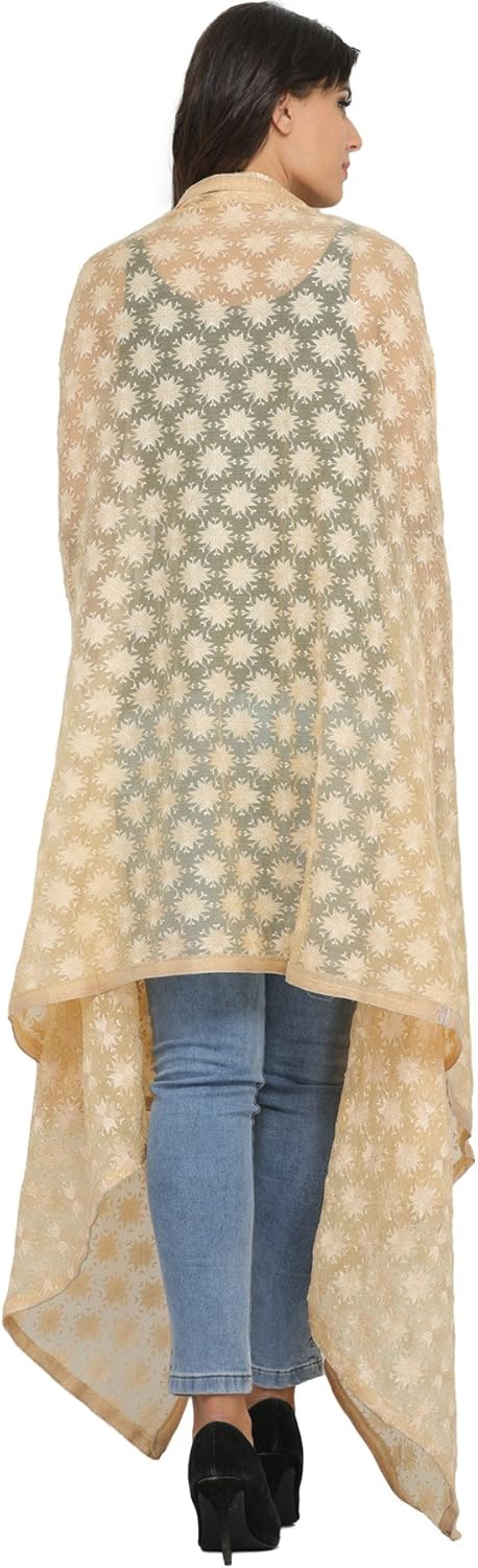 Exotic India Phulkari Dupatta from Punjab with Embroidered Bootis in Self-color Thread - Chiffon - Image 3