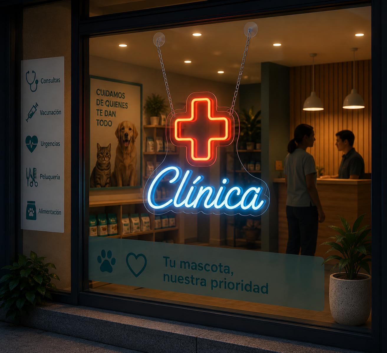 Letrero clínica urgencias Hospital Cartel Luminoso LED Escaparate, Decoración de Pared en Metacrilato, Luz Brillante, aproximadamente 60cm alimentación 12v