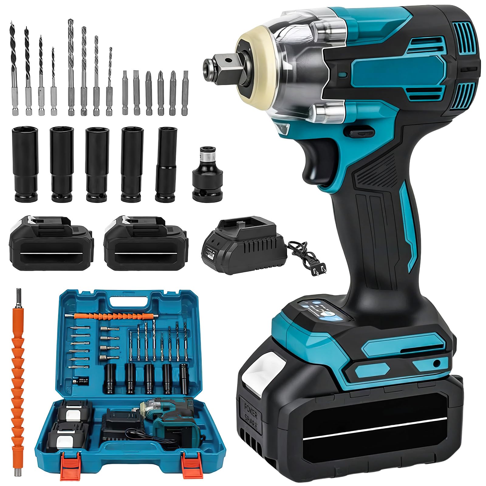 Clé à Chocs Sans Fil 21V 1200N.m 6700RPM 3 en 1 Visseuse avec deux Batteries LED