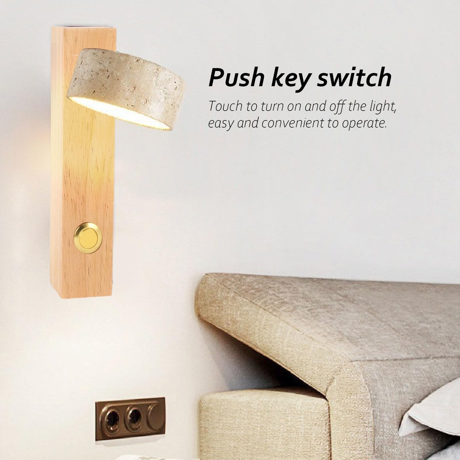 HEEPDD Rotierende Wandleuchten mit Schalter Verstellbarer Winkel LED Warme Leichte Rustikale Industriestein Holz Nacht Leselampe 30.3 Unzen Fest Verdrahtet (Originalholzfarbe)