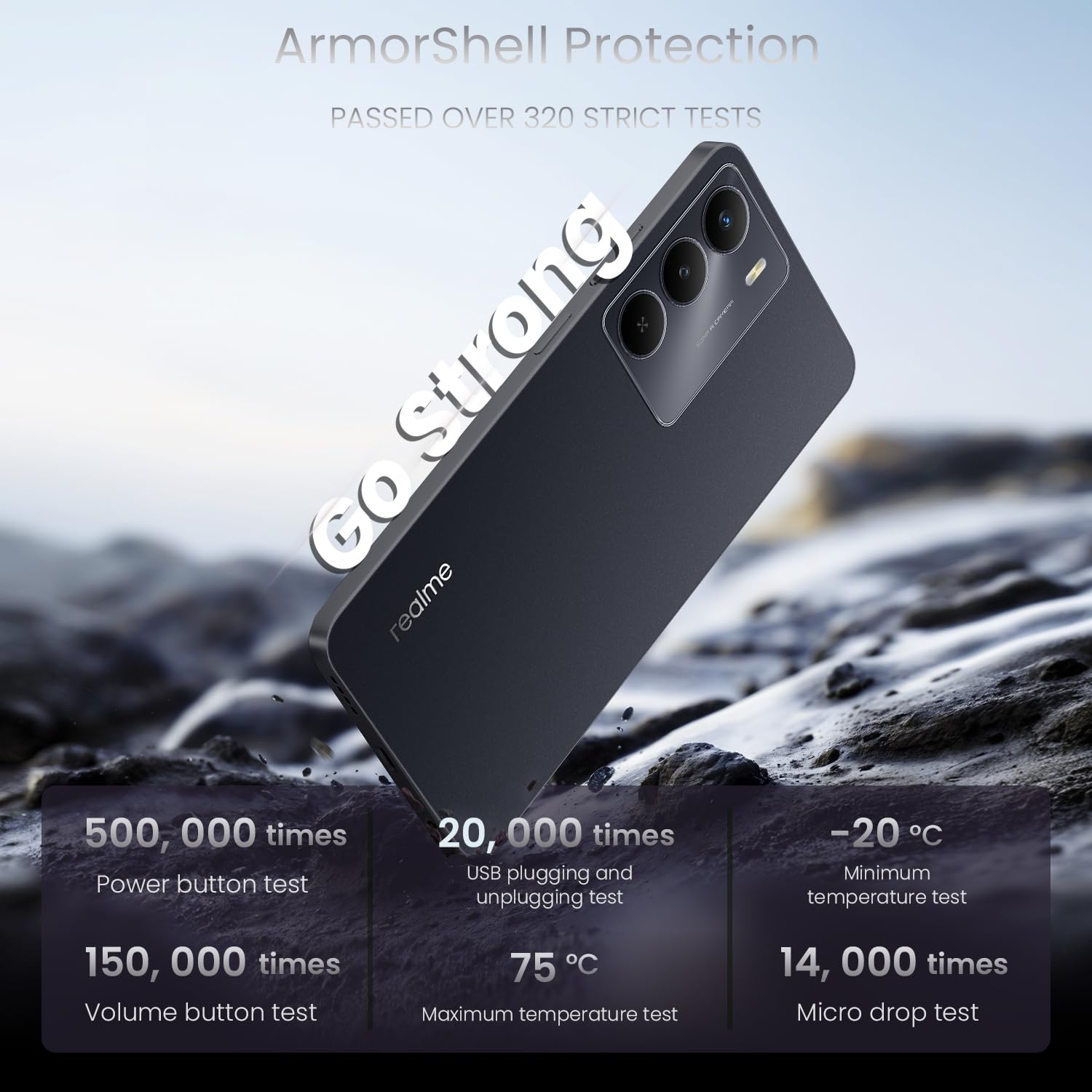 realme 14x 5G Smartphone 6+128GB, Nero Carbonio, Schermo 6.67 pollici, Refresco a 120Hz, Batteria 5000mAh, Fotocamera AI da 50MP, MediaTek Dimensity 6300, Protezione ArmorShell, IP64