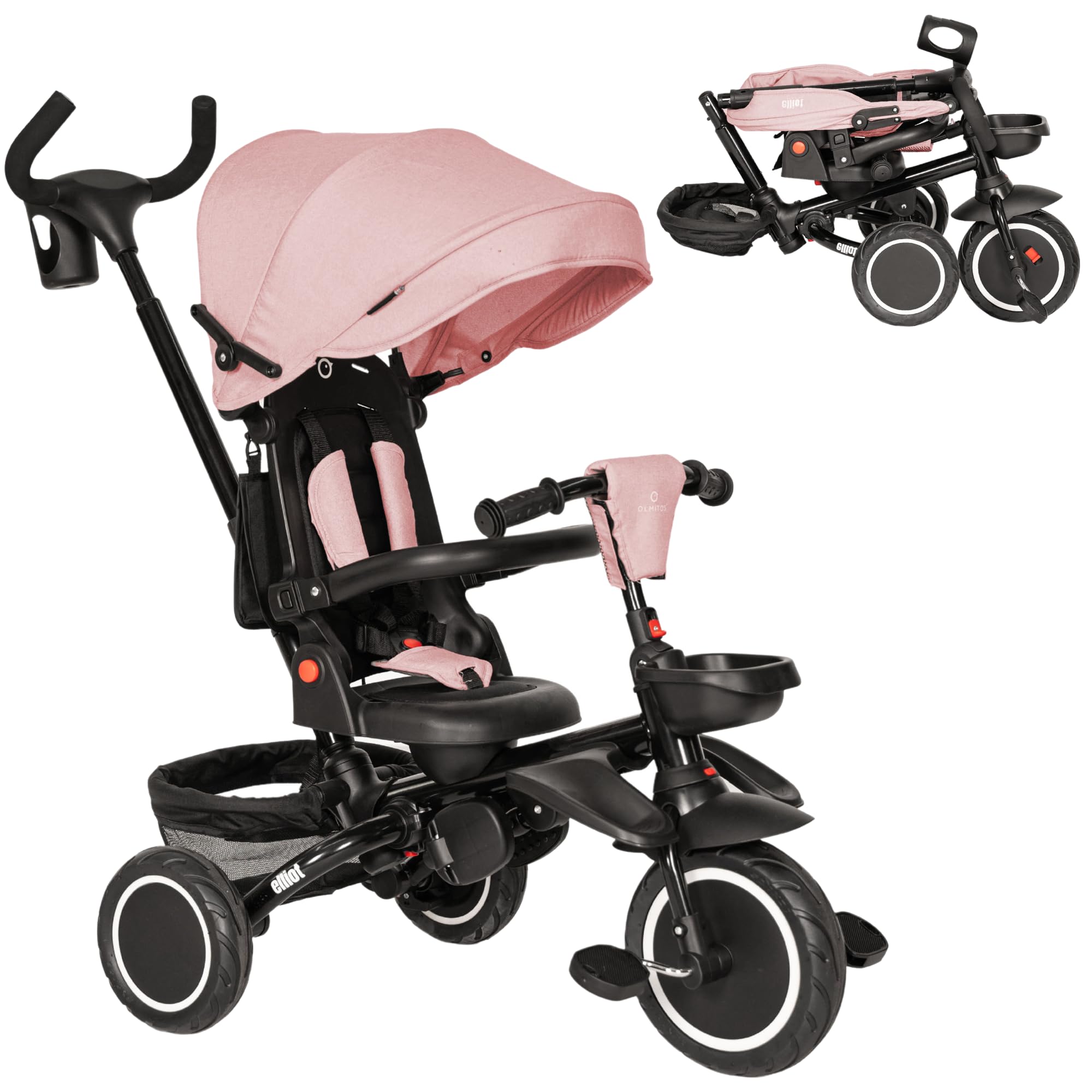 Olmitos - Triciclo Evolutivo Elliot 360º - Asiento Giratorio, Respaldo Ajustable y Estructura Resistente para Crecer con tu Pequeño (Rosa)