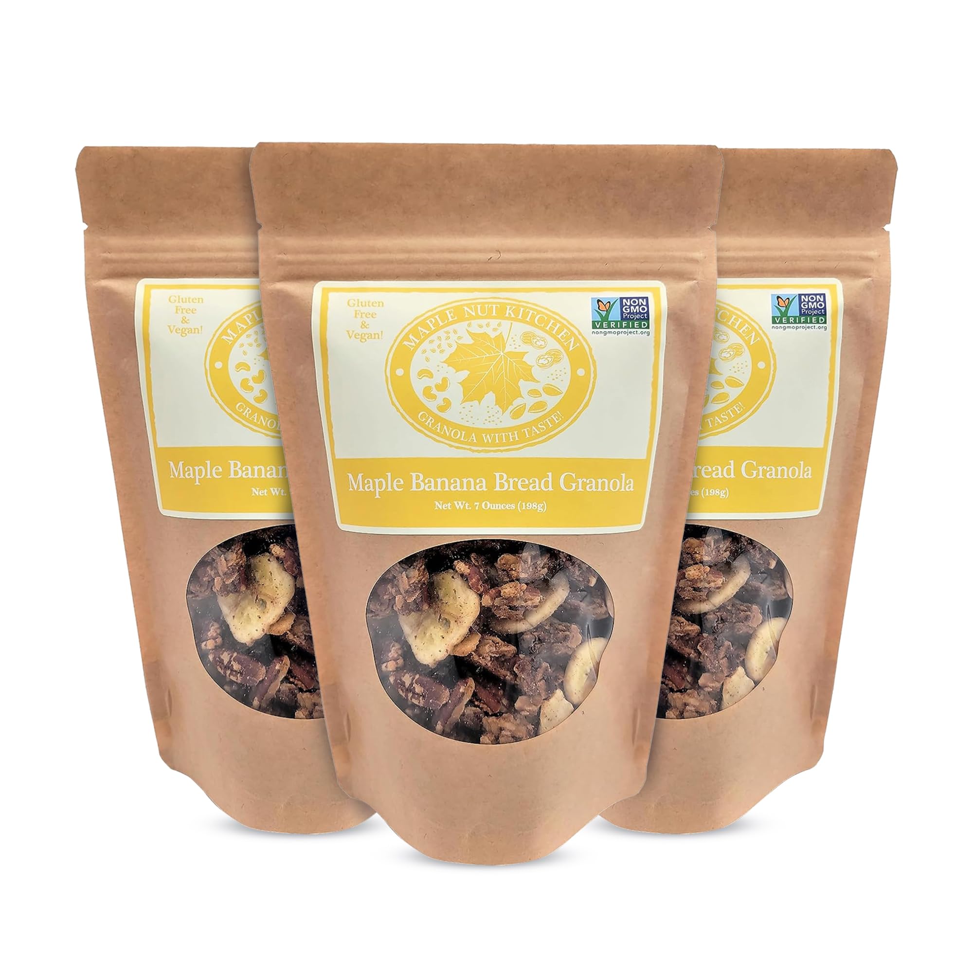 Maple Nut Kitchen Banana Bread Granola 3 Pack – Gluten-Free Oats, Maple Syrup & Pecans – Crunchy Vegan Cereal with Dried Bananas, Healthy Breakfast Granola – Dairy-Free, Non-GMO, Natural Snack