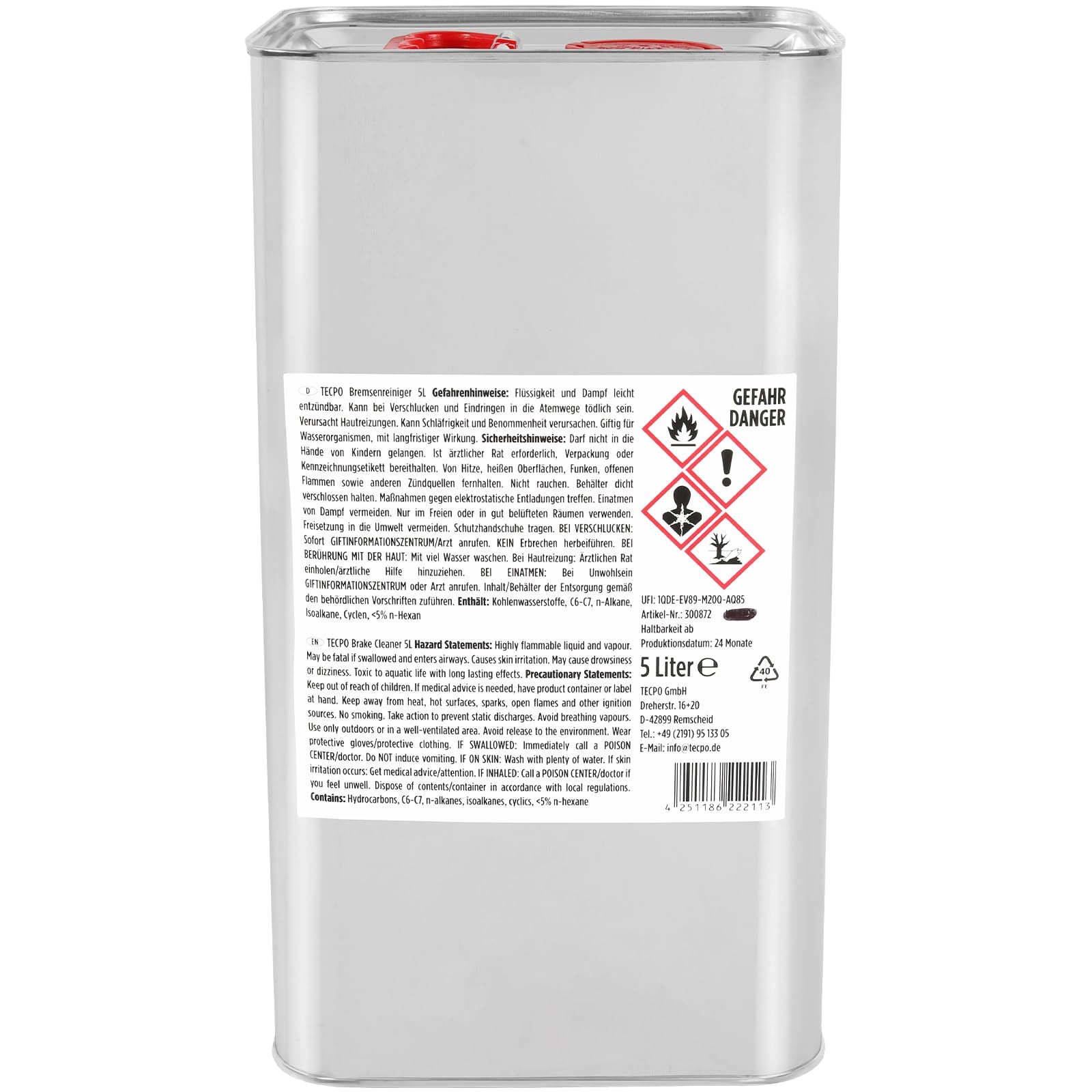 TECPO Bremsenreiniger, 5 Liter Universal Teile Reiniger Entfetter Brake Cleaner mit Sprühflasche