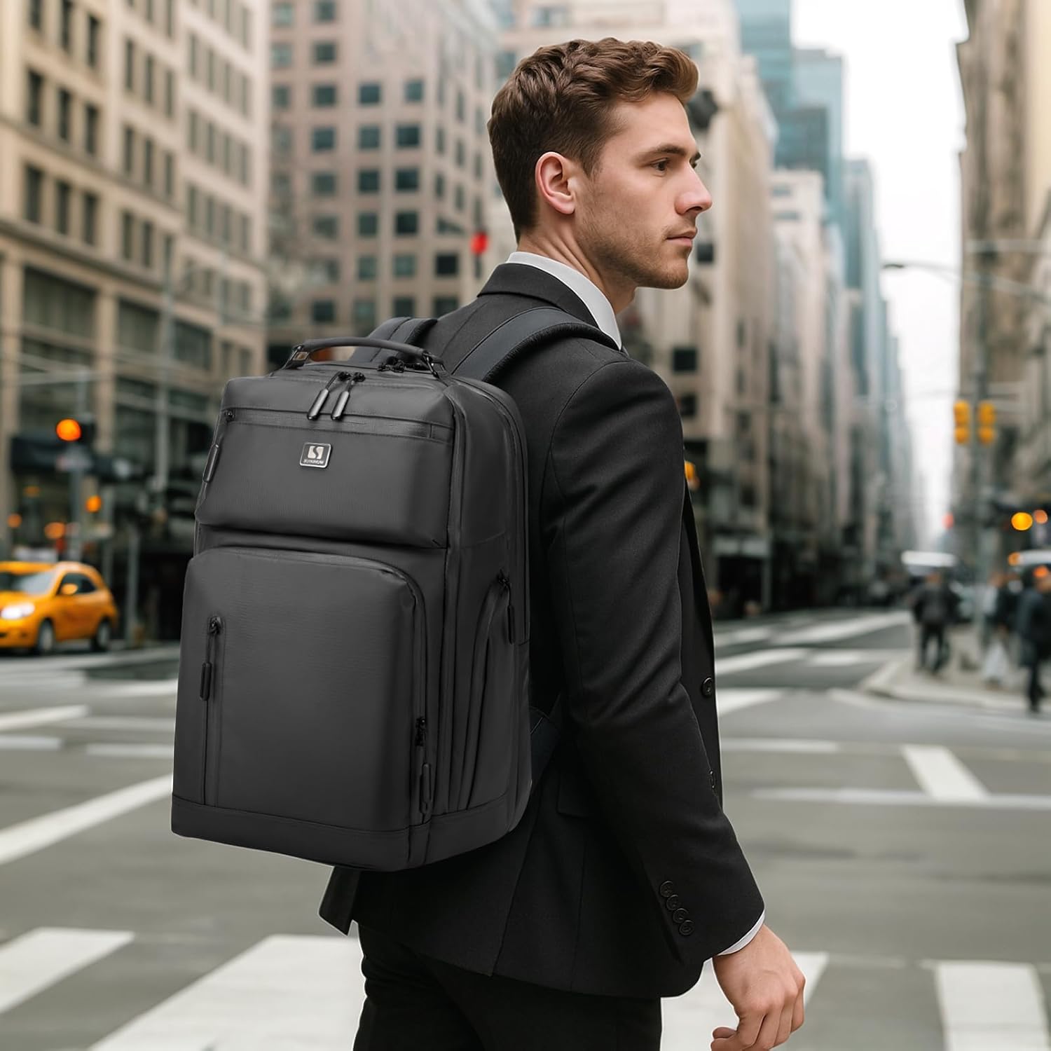 Expandable Business Backpack with 17" Laptop Compartment - Waterproof, Airline Approved, 33L-42L Capacity, for Work & Travel, Black - Image 8