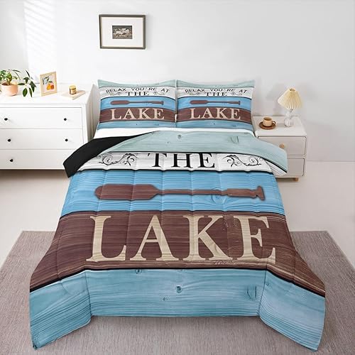 Miniatura 21 de Juego de edredón de decoración de casa de lago para dormitorio, ropa de cama de remo de lago, juego de ropa de cama de cabaña vintage con diseño