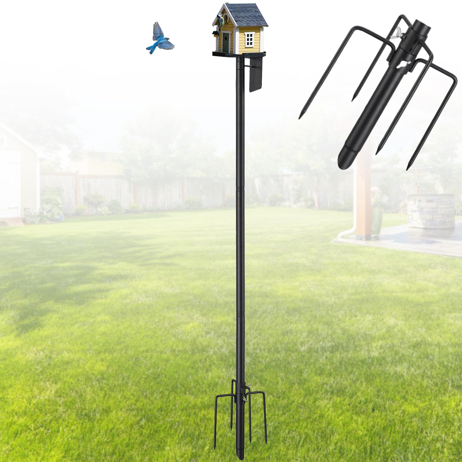 Harrms Metal Bird House Stand, Bird Nest Holder, Bird House Pole, Adjustable, 148 cm, Frame for Bird Feeder for Garden, Balcony, Outdoor, Yard, Black