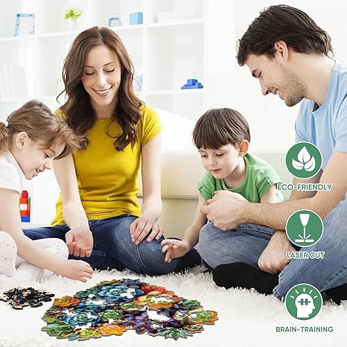 Miniatura 2 de Mys Aurora Rompecabezas con certificado FSC, 200 piezas de rompecabezas de madera con forma de corazón para adultos, rompecabezas de plantas de