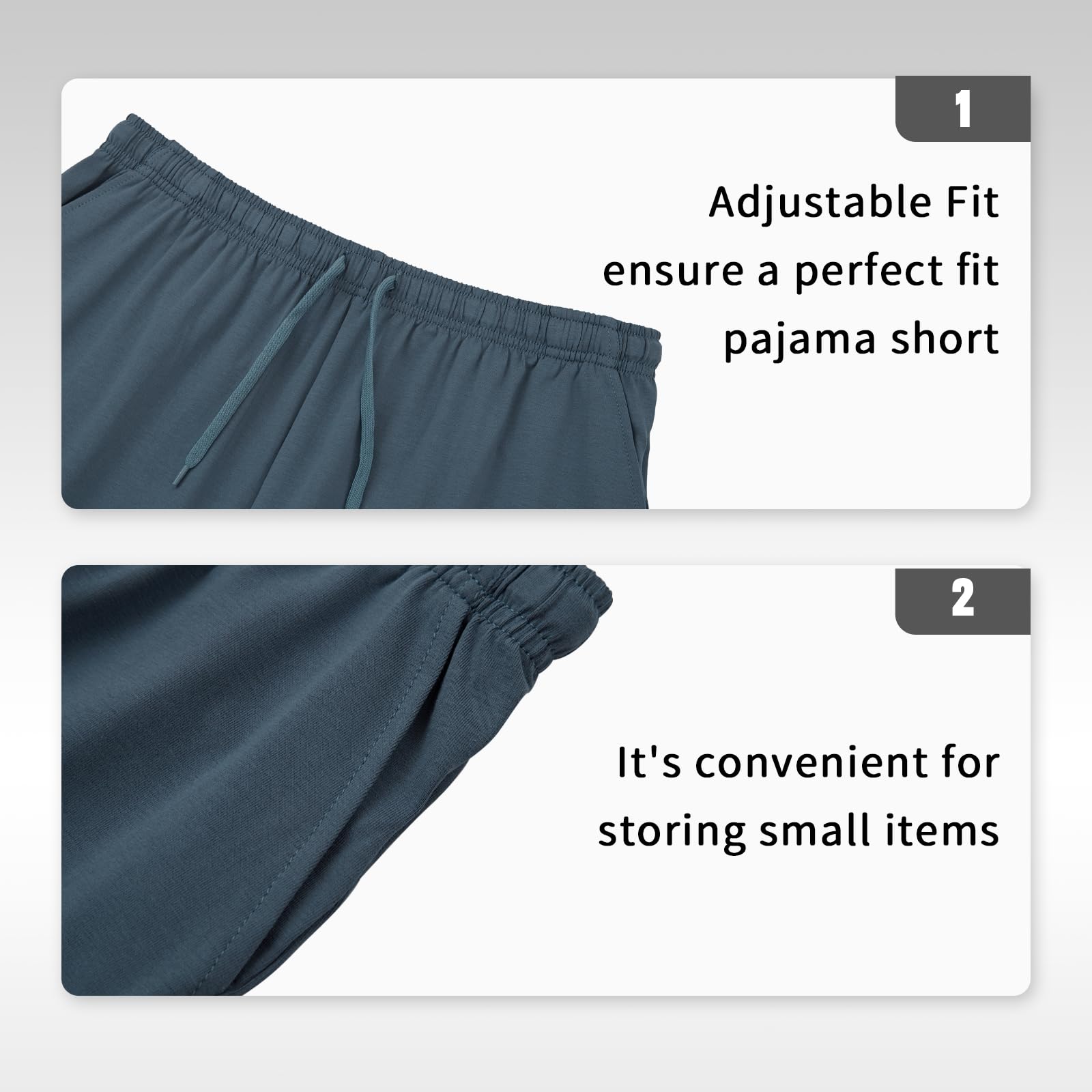 HomyComy Pantalón Pijama Hombre Corto Algodón Bolsillos Verano Cintura Elástica con Cordón Suave Cómodo Patalones de Pijama Transpirable