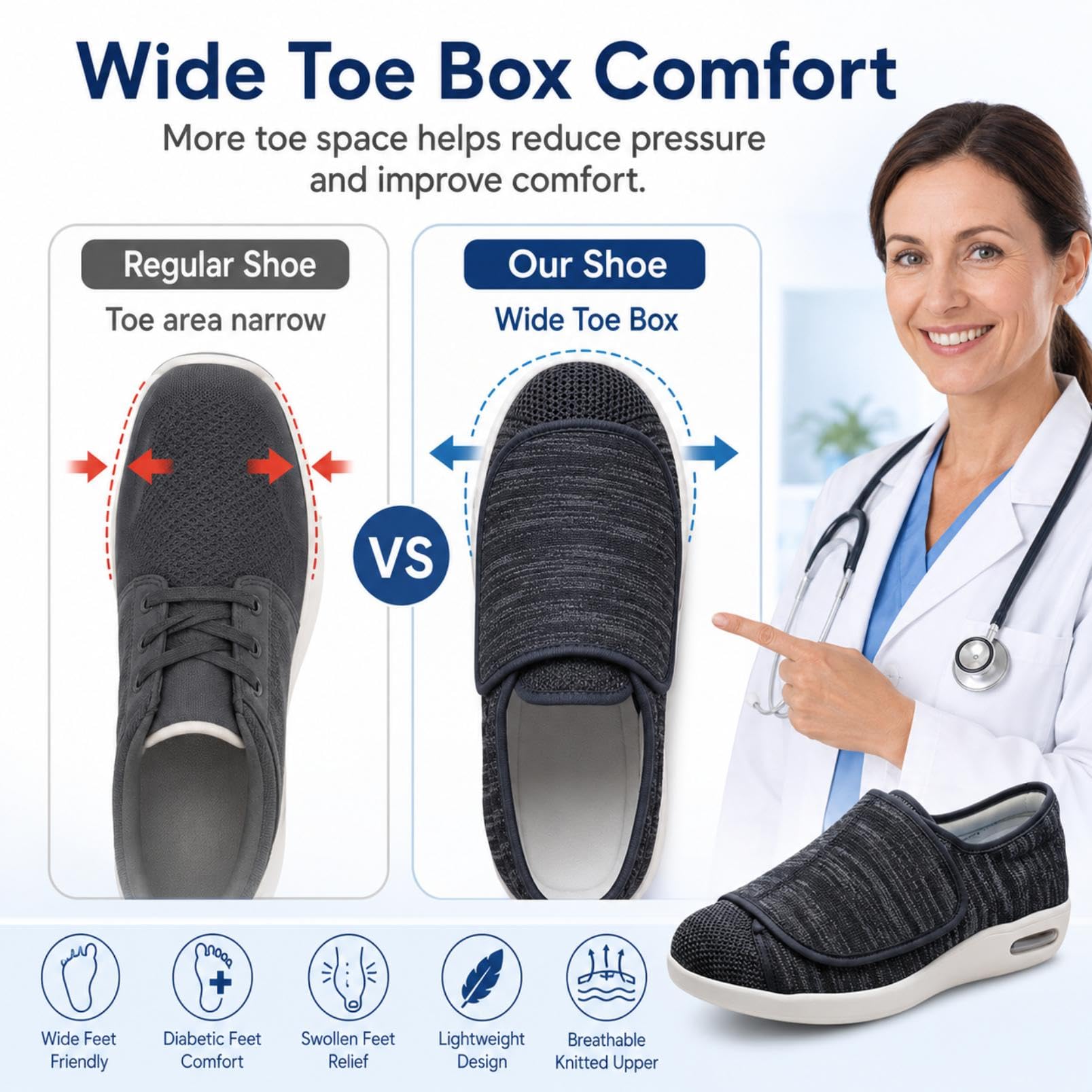 Generisch Men's Bandage Shoes, Extra Wide, Diabetic Shoes