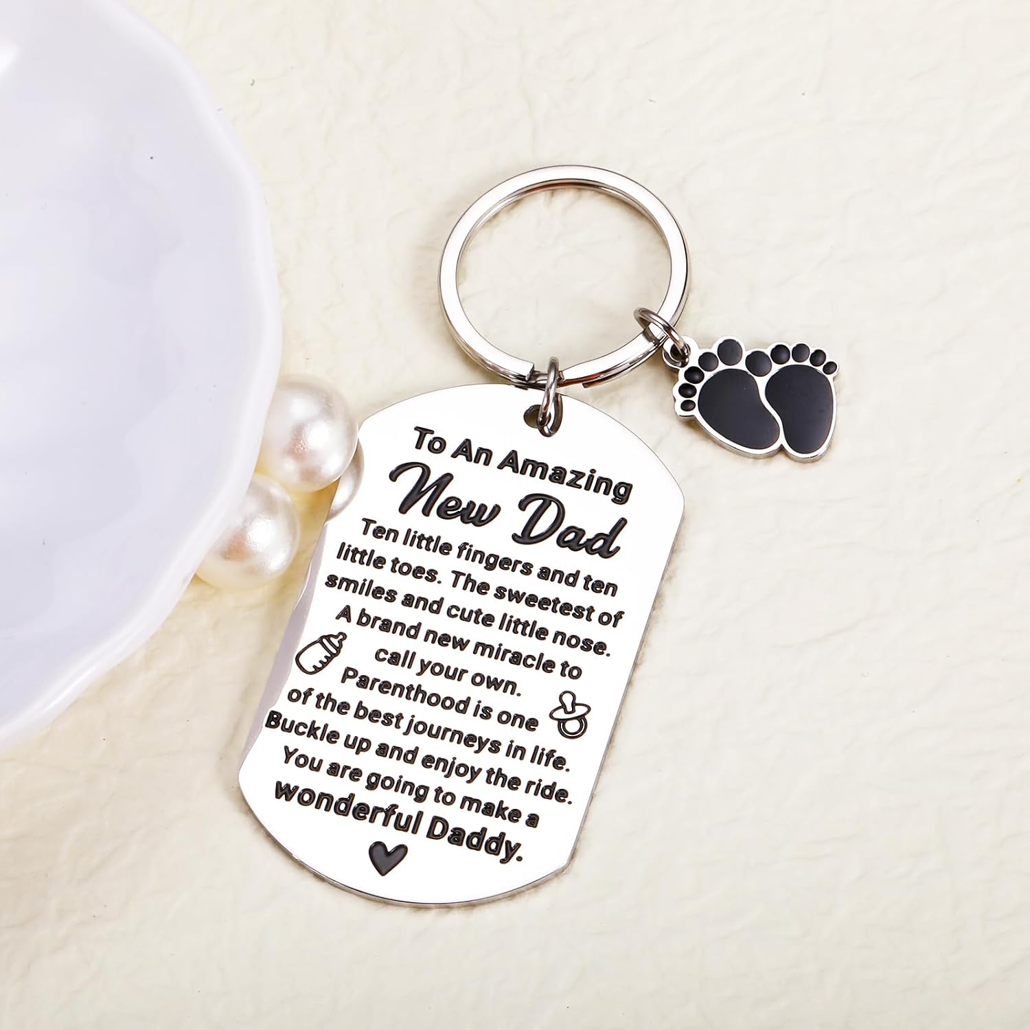 New Dad Gifts, New Expecting Dad First Time Father's Day, Keychain with Baby Footprint Charm, First Time Dads Gifts, Daddy to Be Keychain, News Daddy Gift for Men on Father's Birthday Valentines