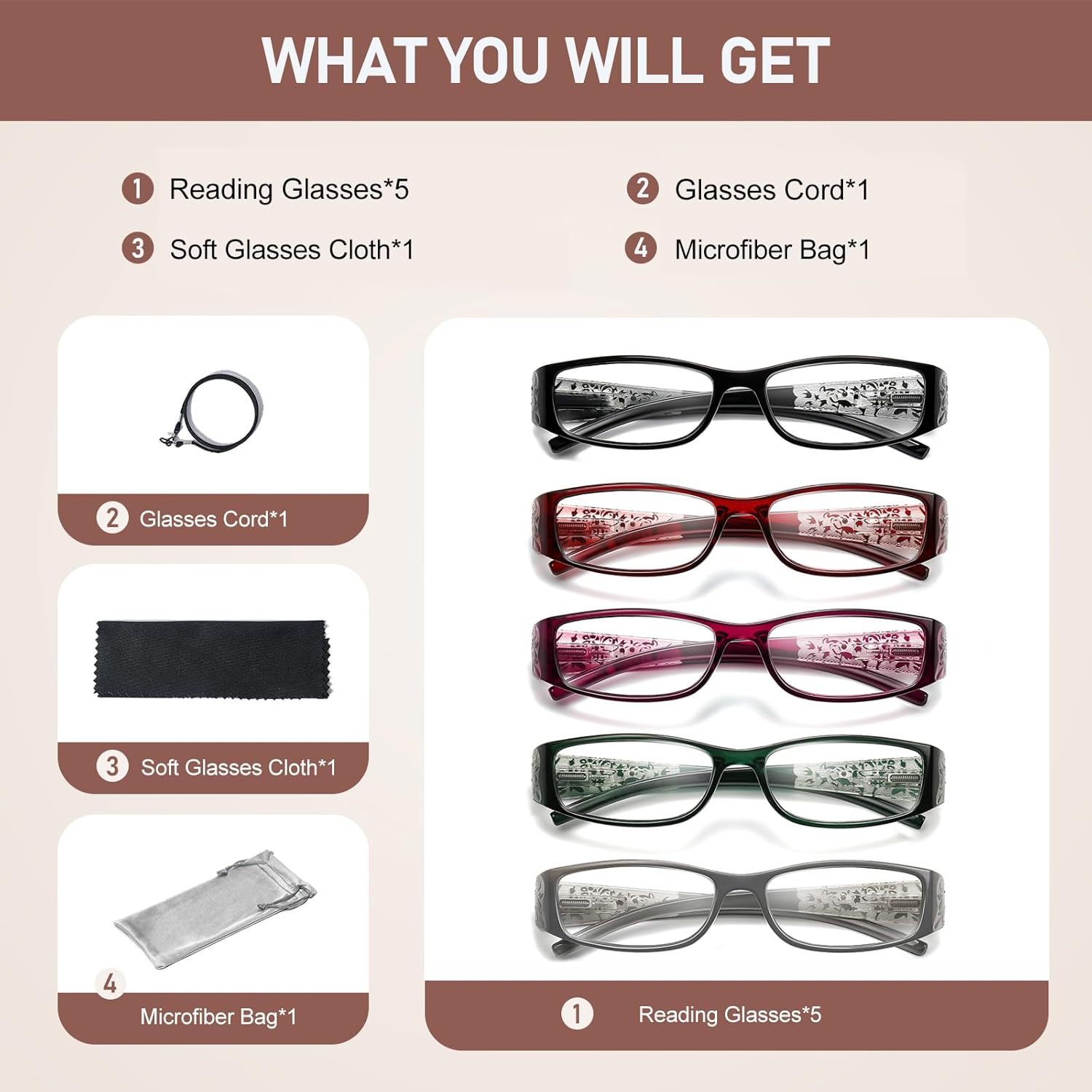 Reading Glasses Women Rhinestone Computer Reader Stylish Spring Hinge With Laser Pattern Diamond Eyewear 5 Pack PT2003 - Image 6