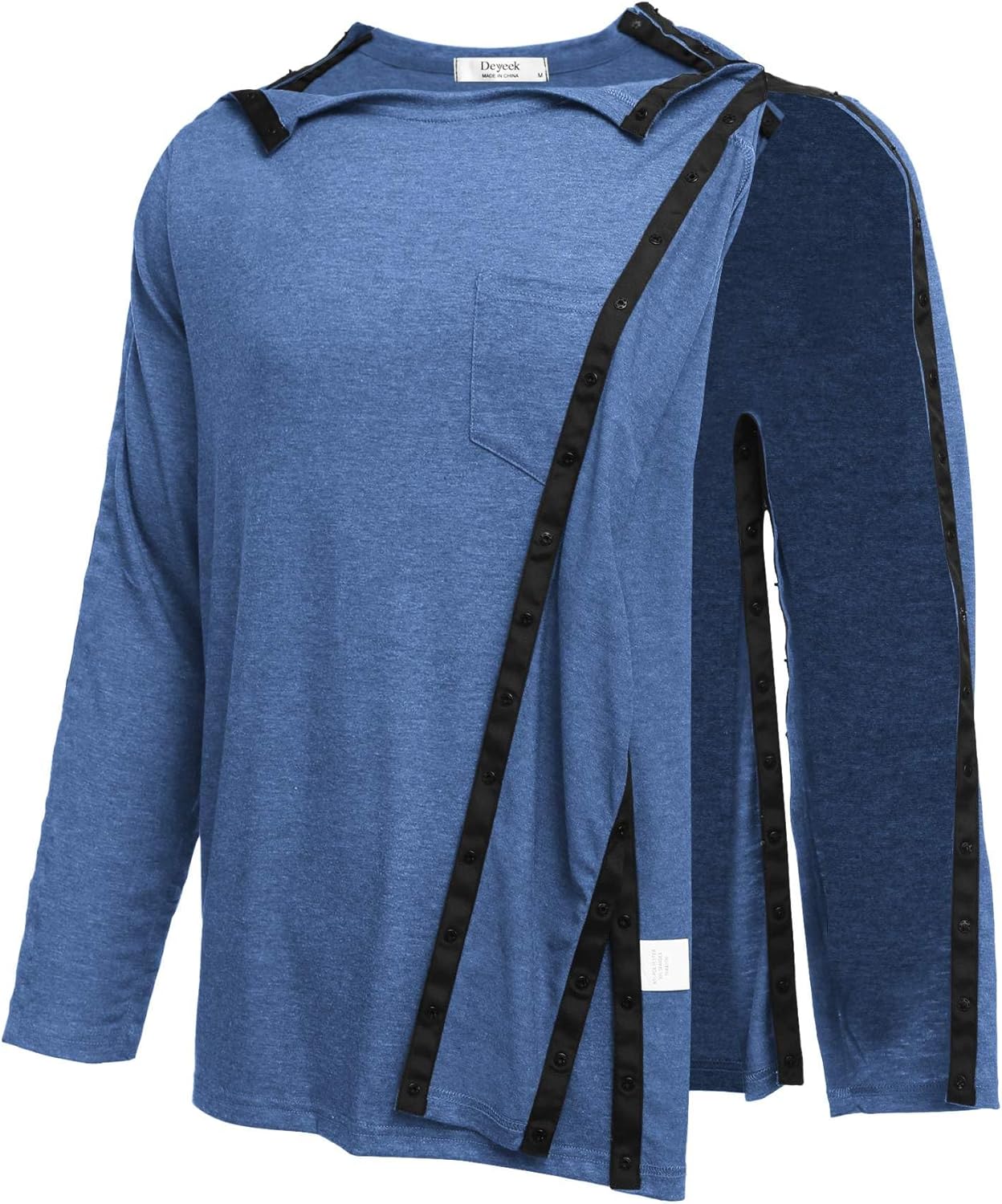 Deyeek Men's Post Shoulder Surgery Recovery Shirts Full Tear Away Long Sleeve Snap Chemo Port Access Shirt