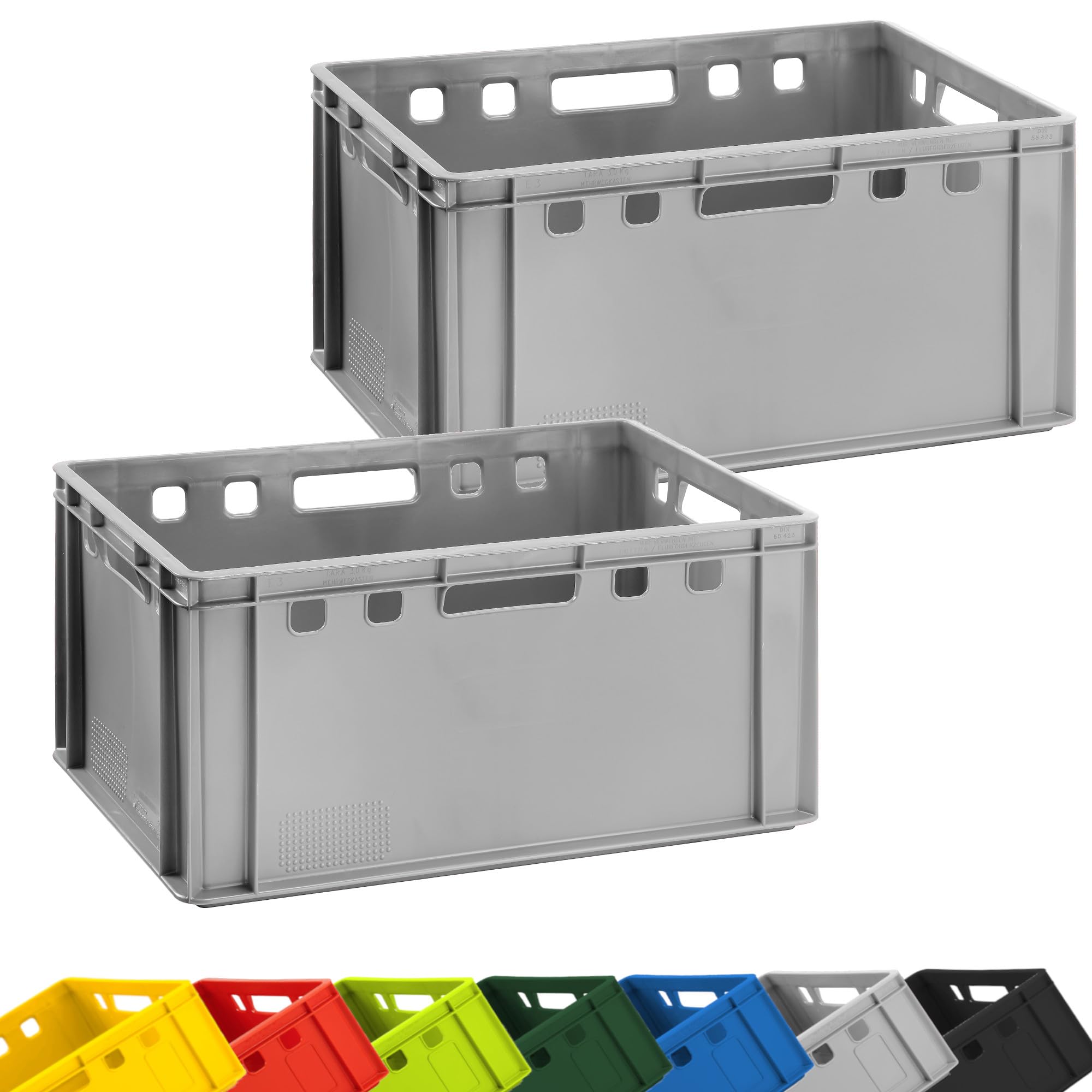 Fleischkiste E3 2er Set Eurobox 60x40x30cm Grau Stapelbar Lagerkiste Robust | BURI, lebensmittelecht, Made in Germany, Metzgerkiste, Lagerkiste, robuster Kunststoff, Transportbox, Industriekiste