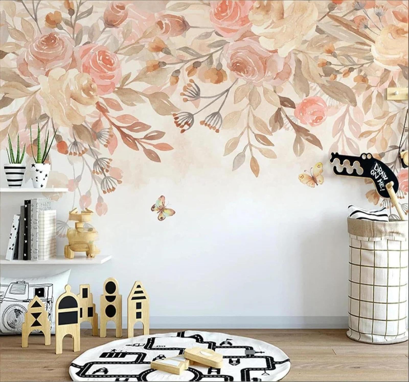 XLMING Hand Drawn Watercolour Plants Flowers Butterflies 3D Wallpaper Luxury Home Dining Decor Paste Sofa Living Room The Wall for Bedroom Mural-200cm×140cm