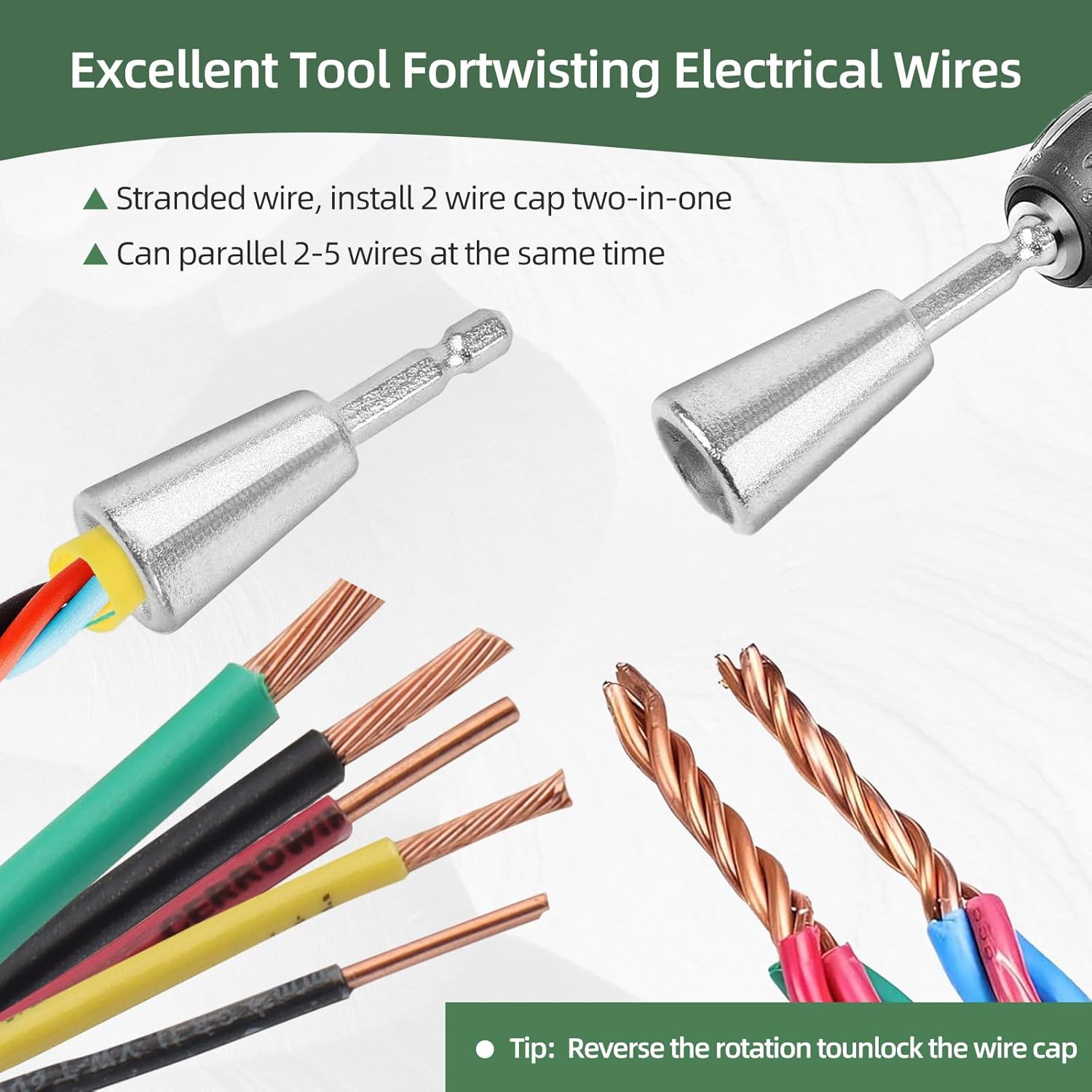 Wire Stripper Tool for Drill, 6/8/10/12/14 AWG Gauge Electrician Tools Wire Stripper Twister, Professional Quickly Wire Stripping Cutter and Connector Twisting Set