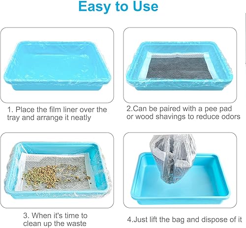 Disposable Small Animal Cage Liners, 50 PCS Rabbit litter box Liners Pet Tray Film Liner Small Animal Litter Pan Bags Pet Toilet film Cover for Bunny Bird Chinchilla Hedgehog Hamster Ferret (24 in)(28 in)