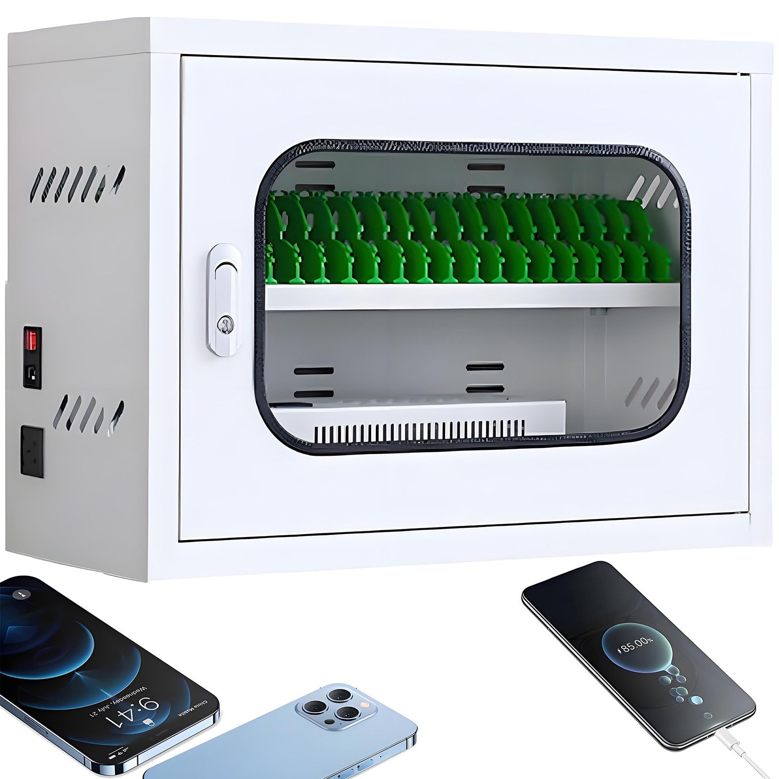 GUTYGIO Rechargeable Mobile Phone Storage Locker, USB Charging Station, 20/30/40/50/60 Slots Mobile Phone Charging Cabinet for School Church Airport 20slots