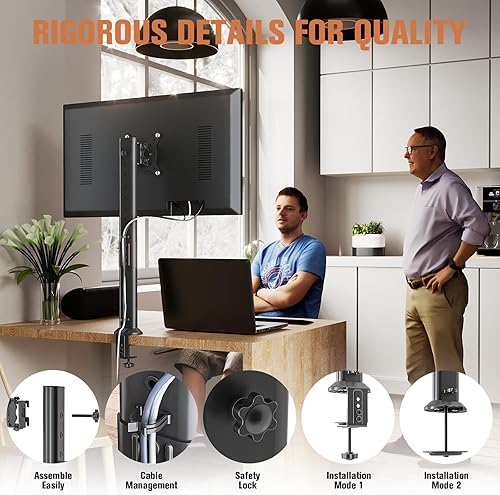 Miniatura 4 de HEMUDU Soporte de brazo para monitor de escritorio de 27 a 42 pulgadas para pantalla de computadora curvada plana con giratorio, altura ajustable,