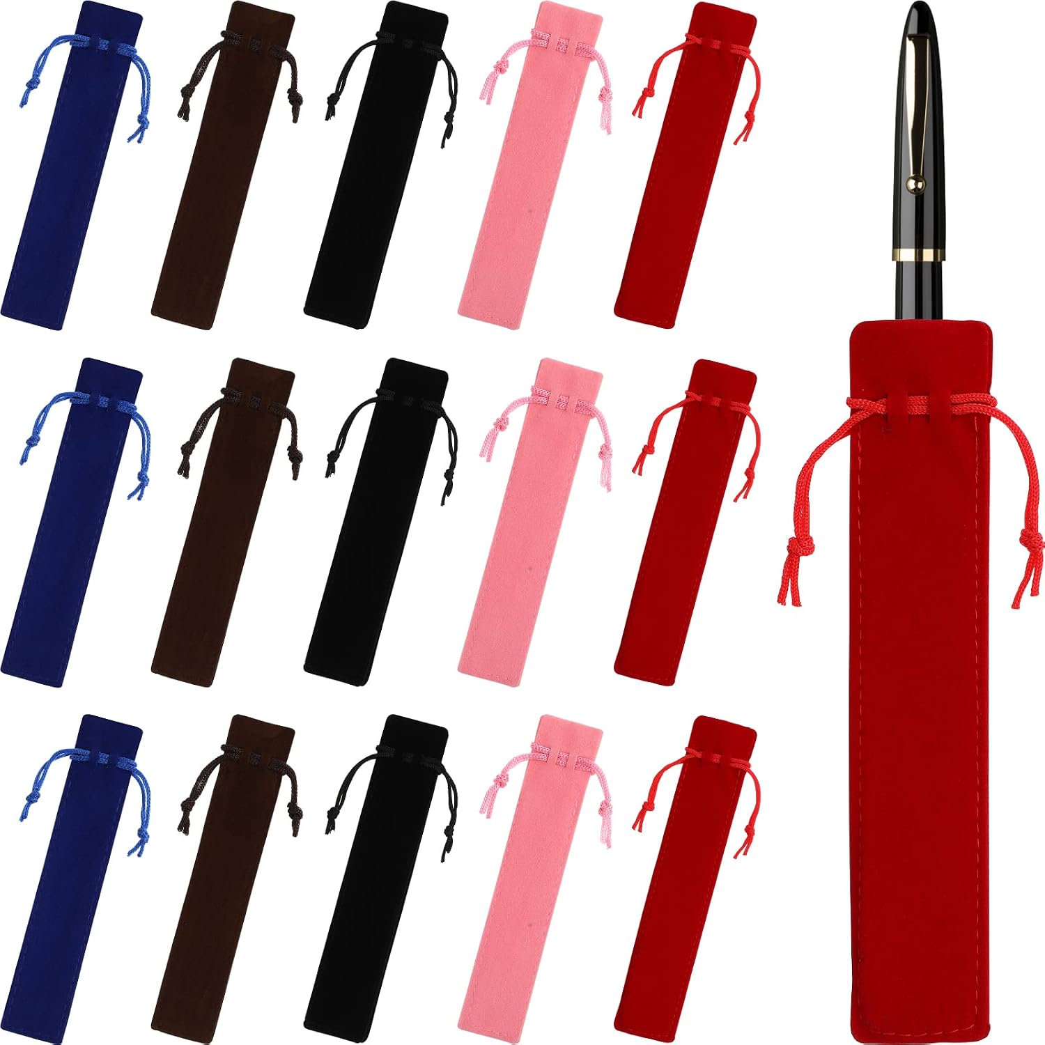 NUOBESTY 20Pcs Flannel Pen Pouch Drawstring Sleeve Pen Case Holder Pencil Bag Storage for School Office Home in Black Red Coffee Blue Pink - Image 3